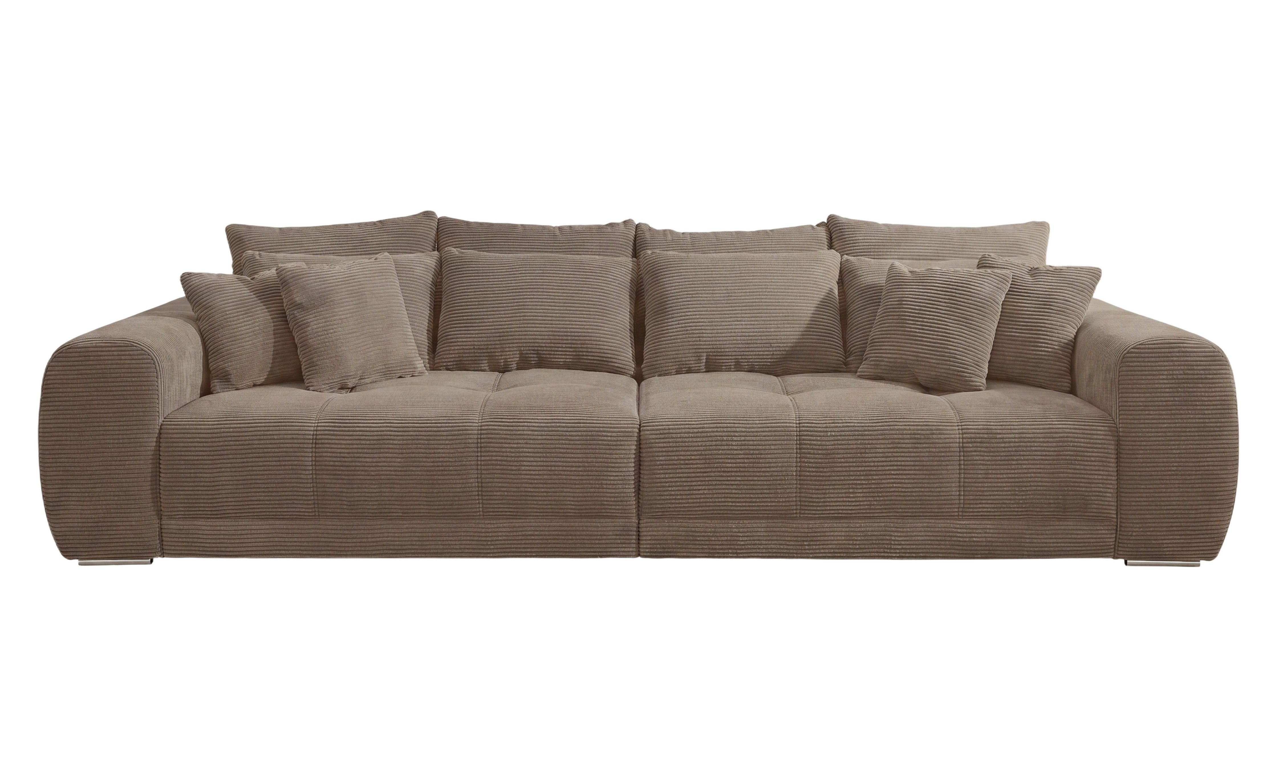 luma-home Big-Sofa 15174, XXL-Couch B306/T134/H86 cm, Liegefläche 120x240 cm mit Federkernpolsterung, viele Kissen, markante Steppungen, Cordstoff Braun Taupe