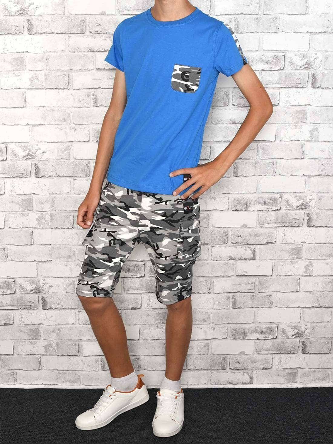 Cargo Blau BEZLIT und T-Shirt Shorts casual (1-tlg) Schwarz Shorts Jungen Set & T-Shirt Camouflage Sommer /