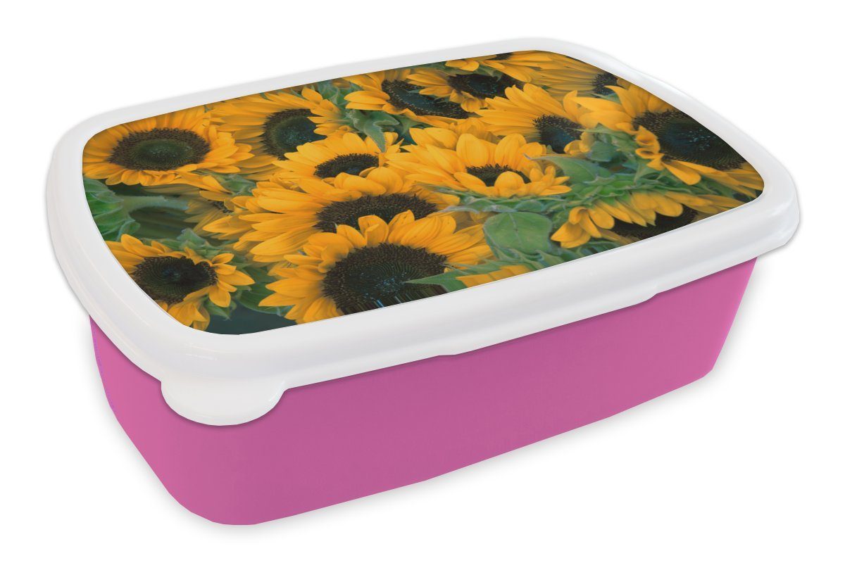 MuchoWow Lunchbox Sonnenblume Brotbox Kunststoff, rosa Kunststoff Makro, Erwachsene, Brotdose Mädchen, Blumen für (2-tlg), - Kinder, Snackbox, 