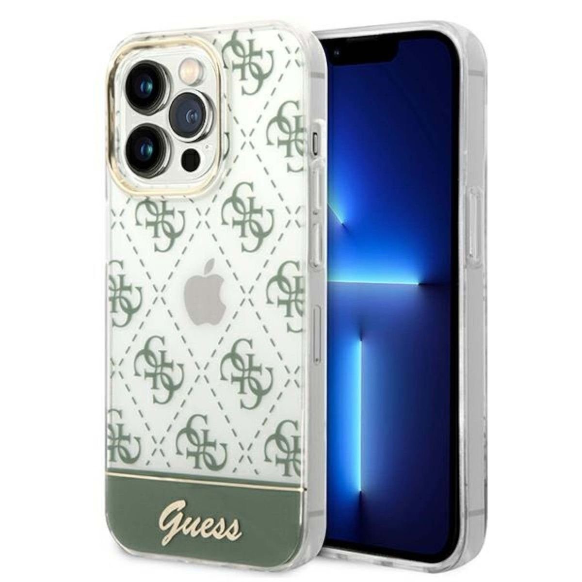 Guess Handyhülle Guess 4G Pattern Script Collection Hardcase Hülle Cover für Apple iPhone 14 Pro Max Khaki