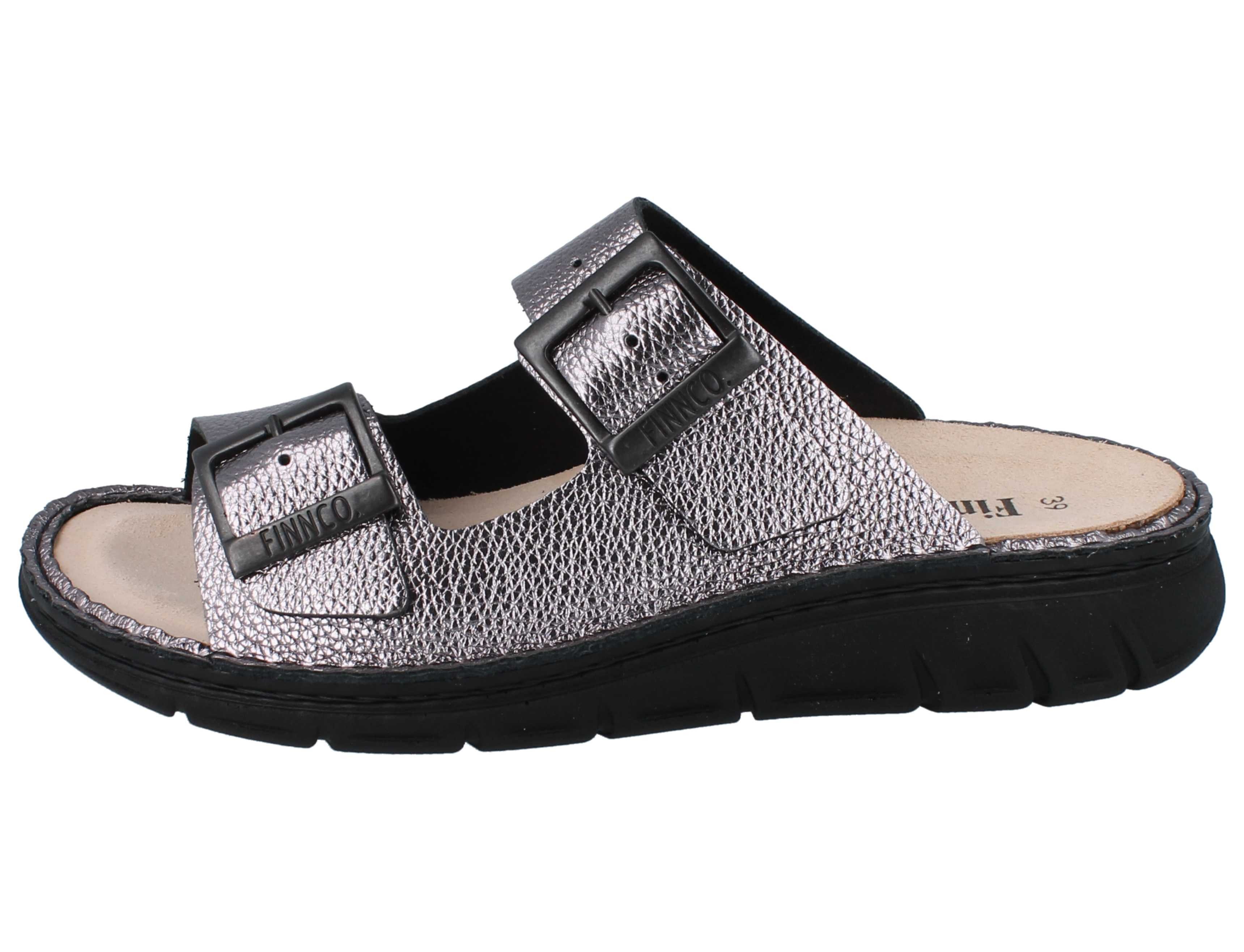 Finn Comfort FINN COMFORT FINNCO Cayman Soft Damen Pantolette steel Glattleder - Pantolette Wechselfußbett