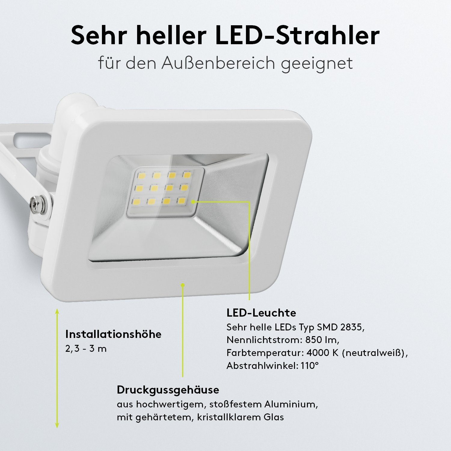 4000 850 K fest Außenstrahler LED M16 Flutlichtstrahler Neutralweiß, 10 LED LED Weiß Goobay / lm / Scheinwerfer, integriert, W Kabelverschraubung /