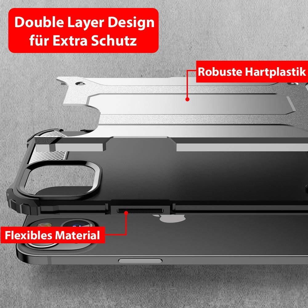 FITSU Handyhülle Outdoor Hülle für Apple iPhone 14 Plus Schwarz, Robuste Handyhülle Outdoor Case stabile Schutzhülle mit Eckenschutz