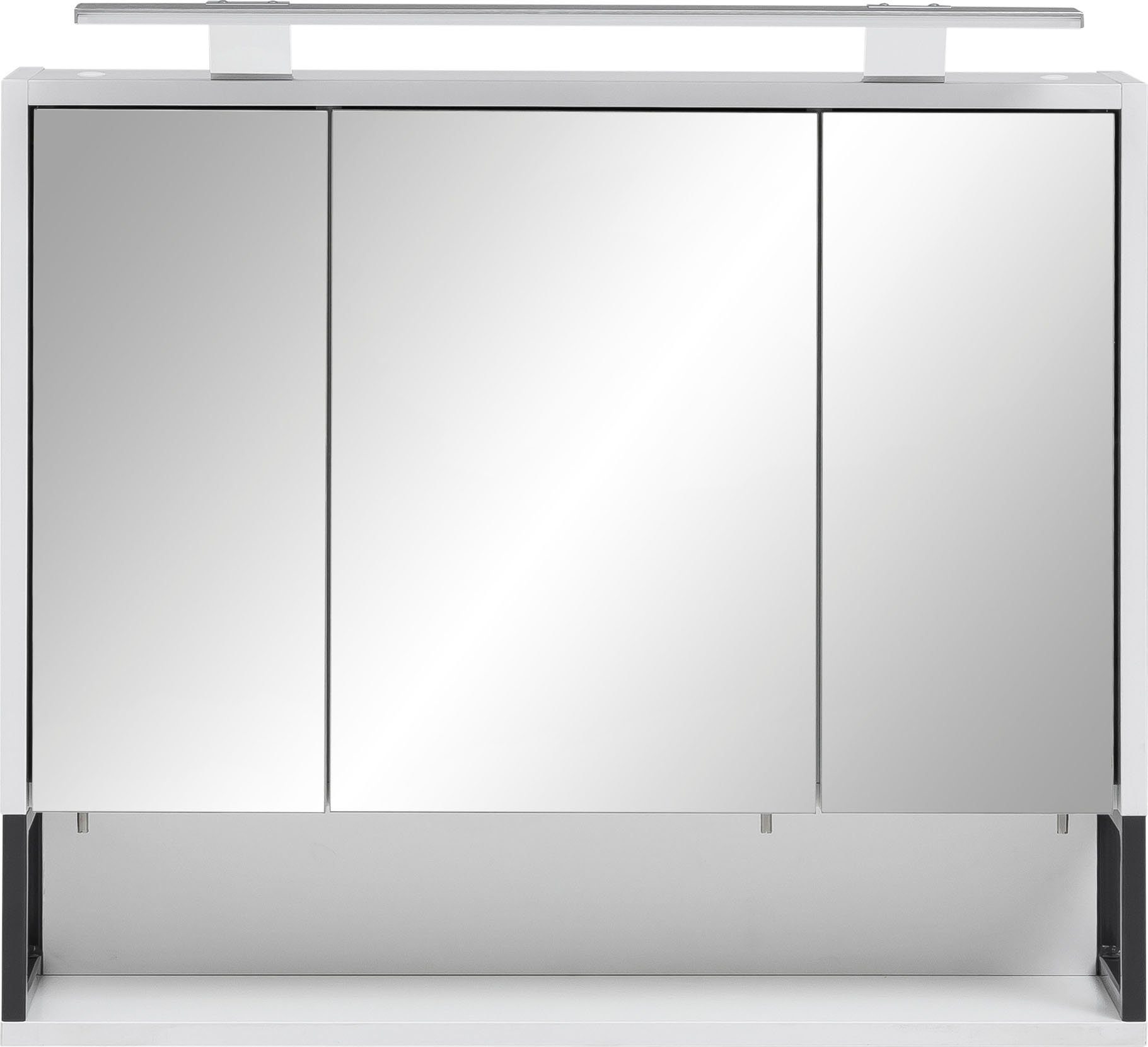 LED-Beleuchtung, cm, kreideweiß Limone | Schalter-/Steckdosenbox Breite kreideweiß 70 Spiegelschrank 3-türig, Schildmeyer