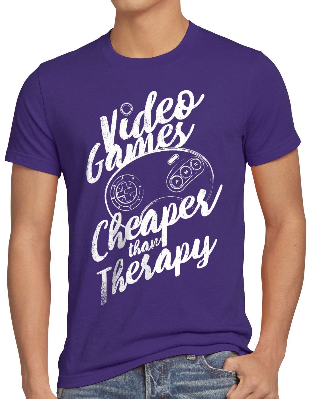 style3 Print-Shirt Herren T-Shirt Video Game Therapy gamer classic retro konsole sonic drive lila