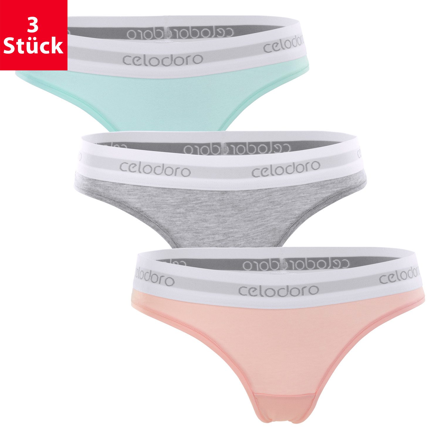 celodoro Tanga Damen Tanga, Webgummi-Bund (3er Pack) Sport Mini-Slip