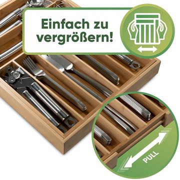 Loco Bird Besteckkasten Besteckkasten für Schubladen aus Bambus – Ausziehbar bis zu 9 Fächern - Nützlicher Besteckeinsatz fur Küchen - Schubladeneinsatz für Küchenschubladen
