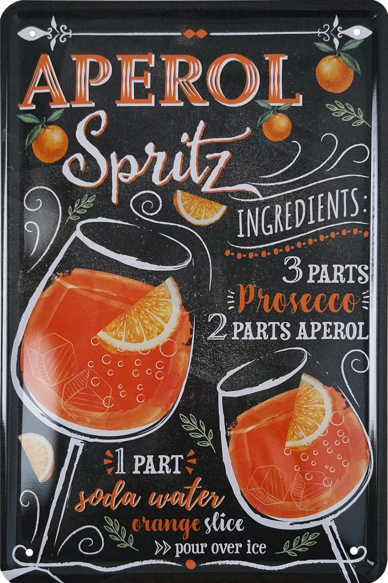 WOGEKA ART Metallbild Aperol Spritz - Cocktail Rezept - 20 x 30 cm Retro Bl günstig online kaufen