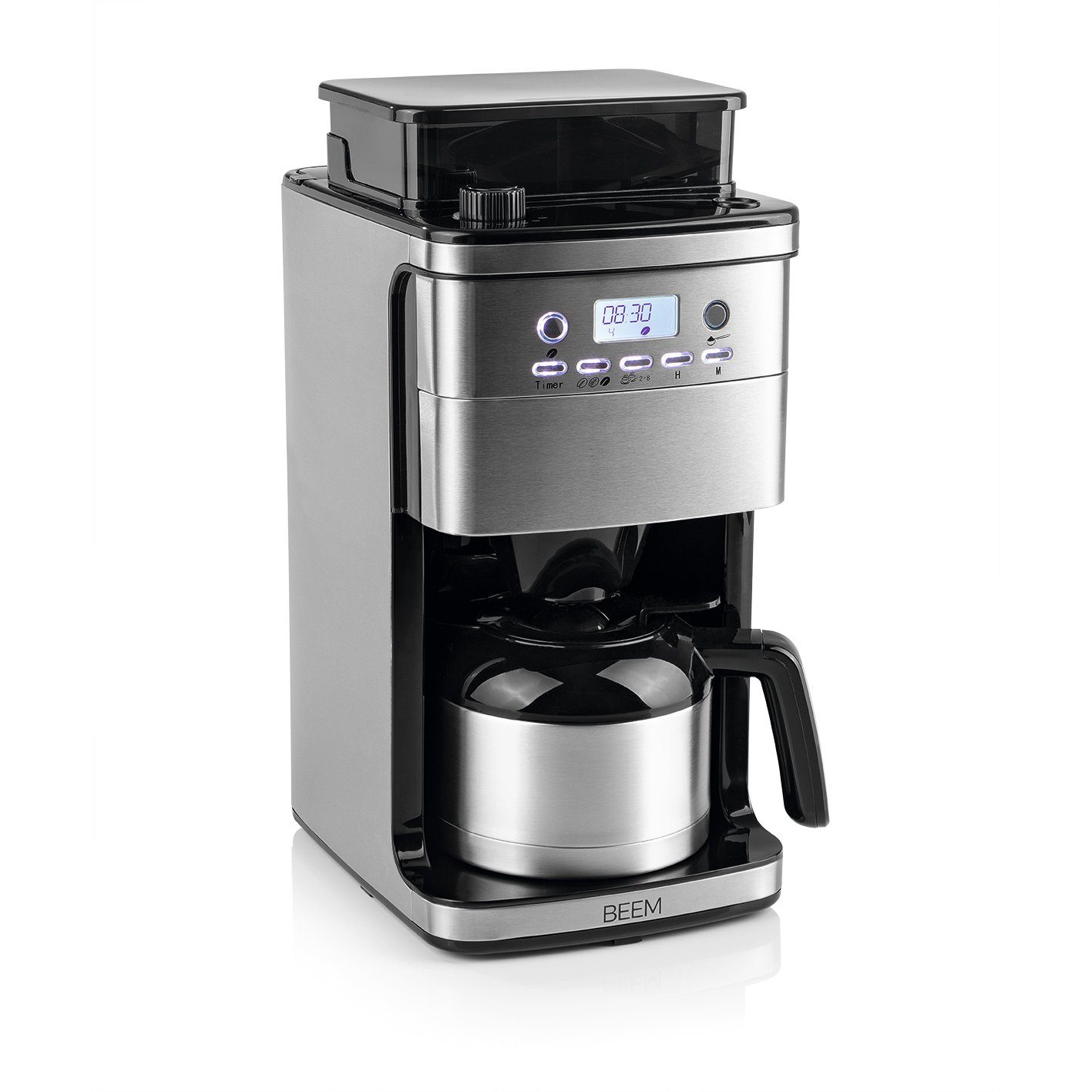 BEEM Filterkaffeemaschine FRESH-AROMA-PERFECT Mahlwerk Permanentfilter, 8 und Thermokanne Kaffeebohnen Zubereitung Tassen, möglich Kaffeepulver mit