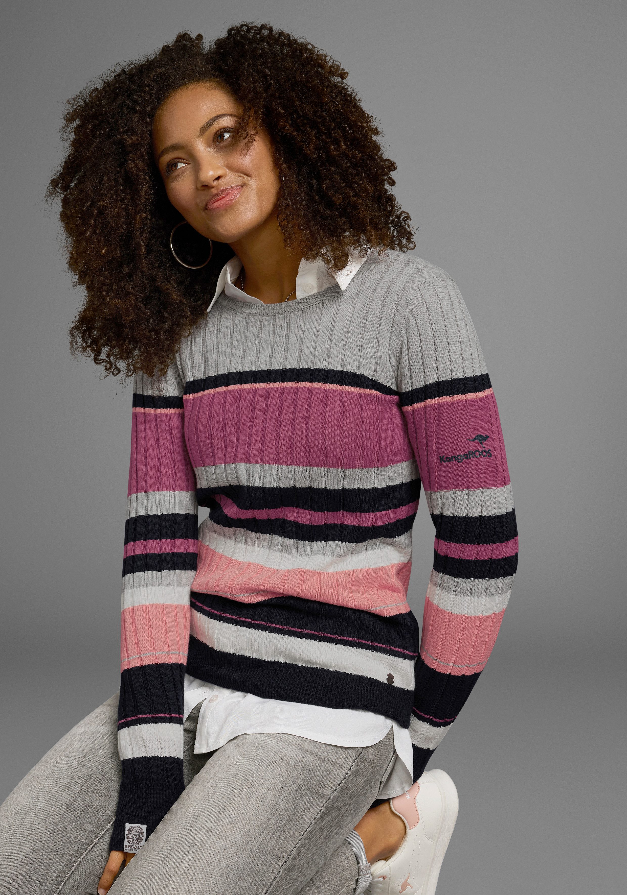 KangaROOS Rundhalspullover im sportivem Streifen-Design günstig online kaufen