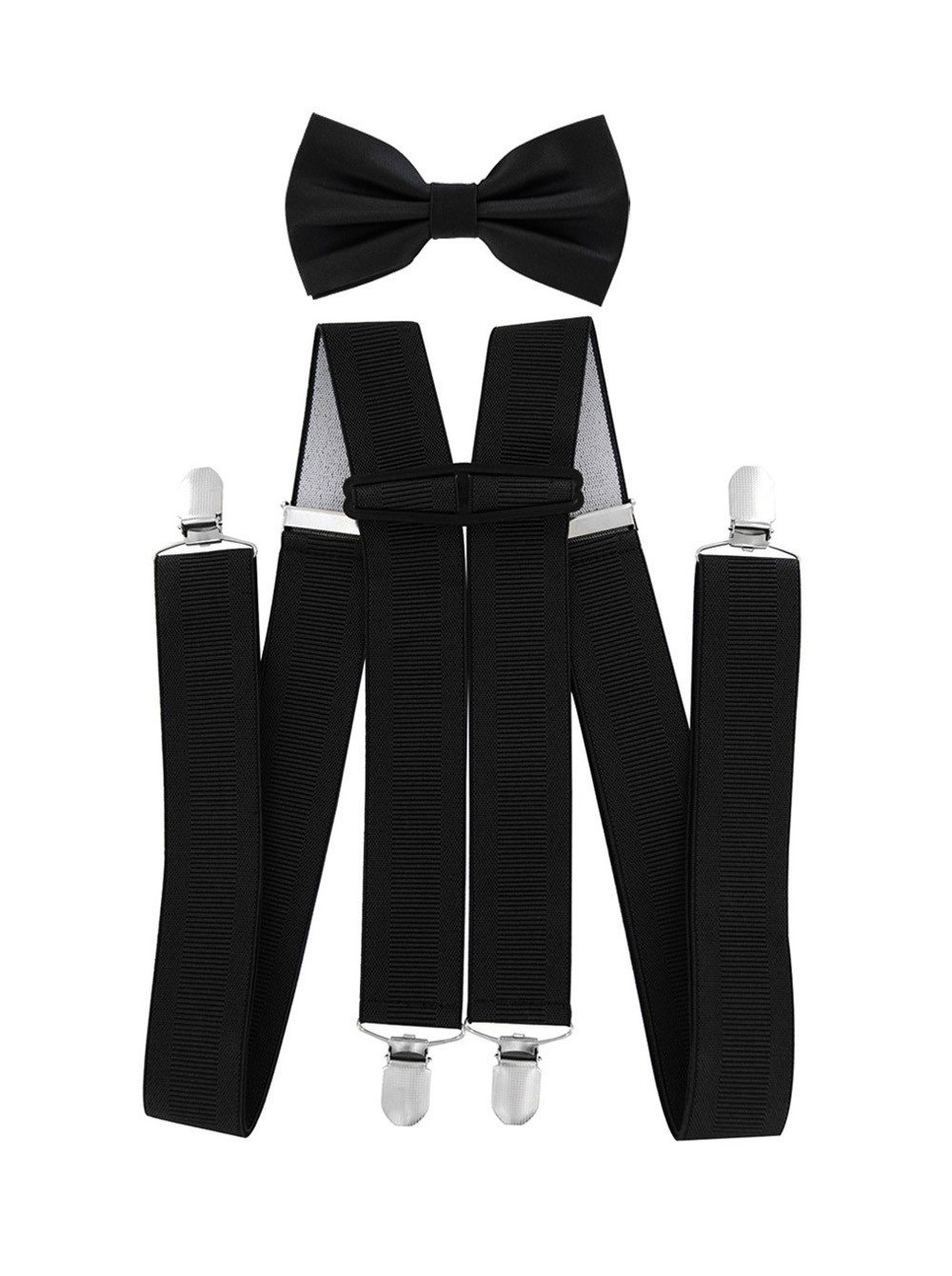 Hosenträger Herren Hosenträger mit Fliege Set 4 Stabile Clips H-Form 3,5cm Breit