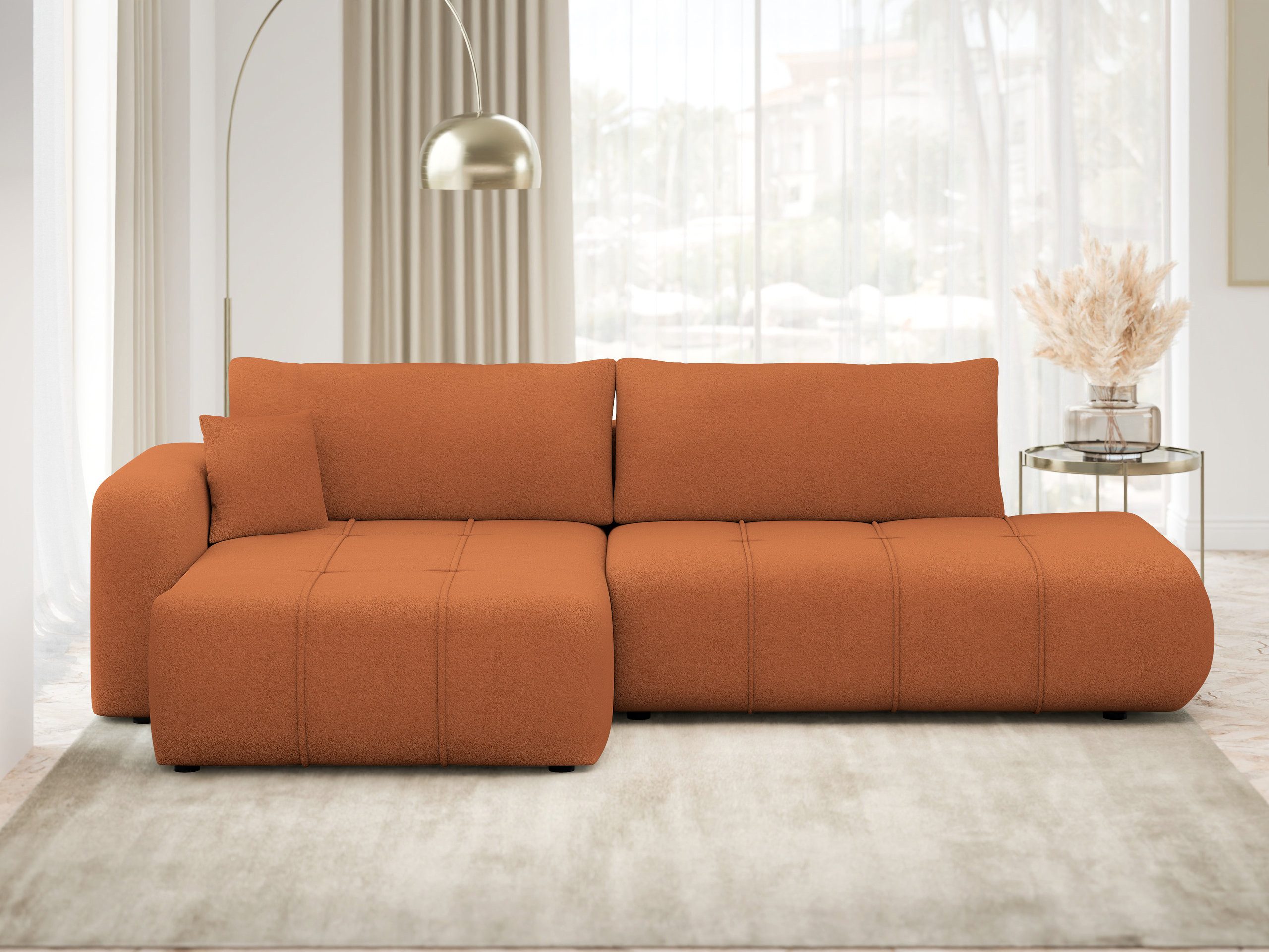 MIRJAN24 Ecksofa Fetrinu O, mit Schlaffunktion und Bettkasten, 262x145x82 cm, Kissen mit Reißverschluss