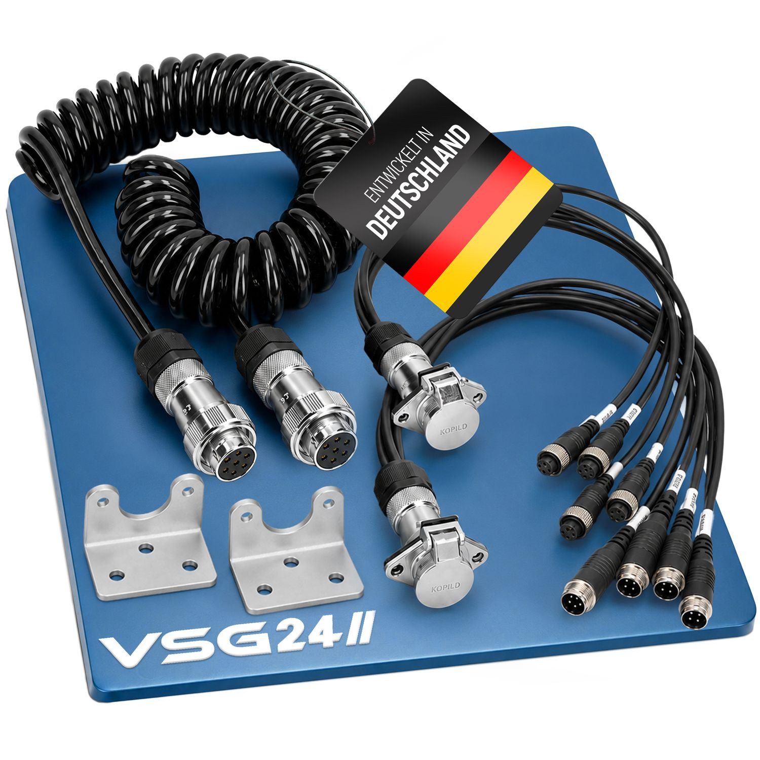 VSG24 Trailer Set FOUR CAM Anhänger Verlängerungskabel für Rückfahrsysteme & Rückfahrkamera (IP67 Robust & Wetterfest mit Anti-Vibrations-Verriegelung 12-36Volt)