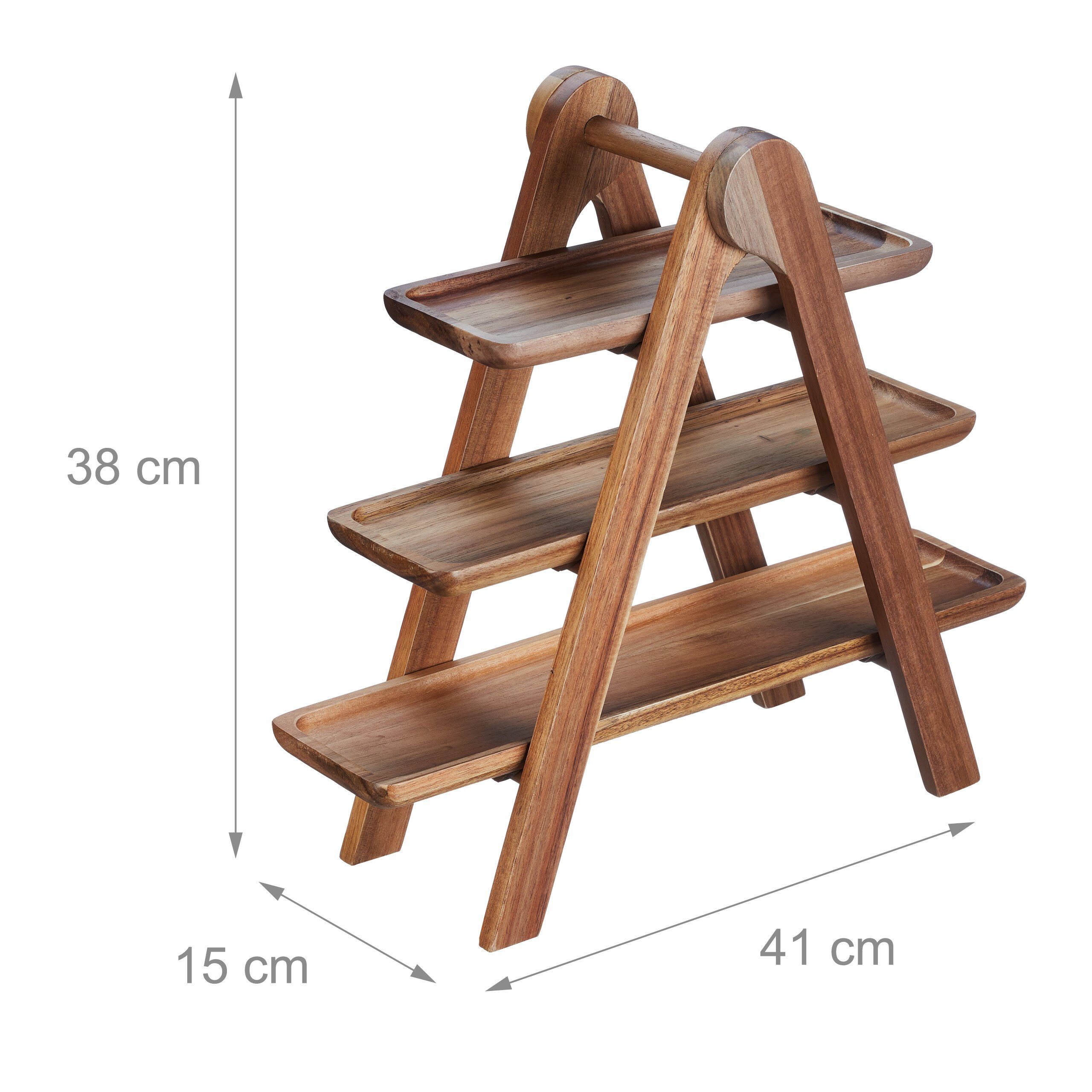 relaxdays Servierplatte 3-stöckige Etagere Holz, Holz, (3-tlg) – Bild 4 von 5