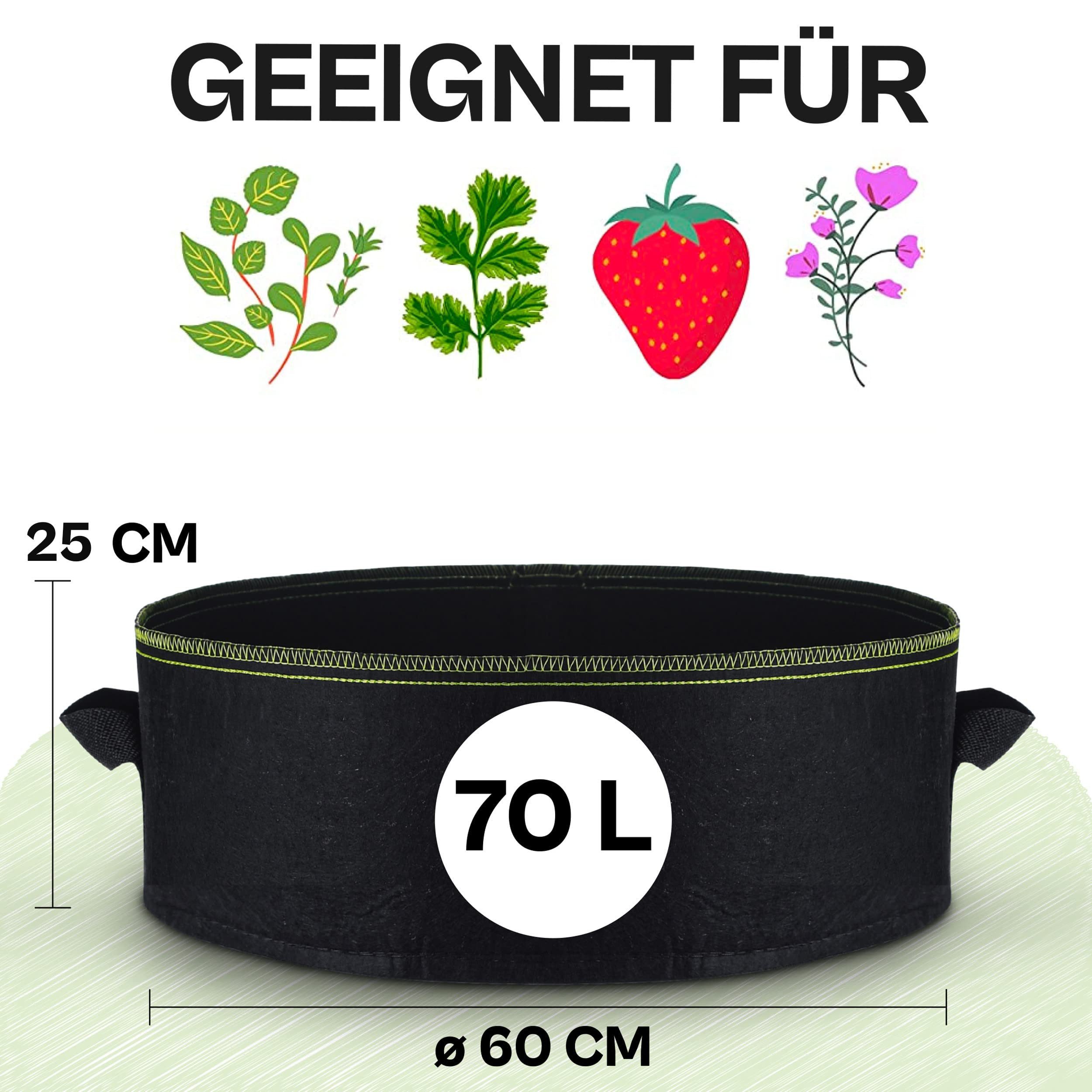 Praknu Pflanzkübel Hochbeet Pflanzsack 70L - 3-STK Vliesstoff - 3 Schilder - Beschriften (3er Set, 3 St), mit Griff - Für Gemüse, Pflanzen & Blumen - Stofftöpfe - Grow Töpfe