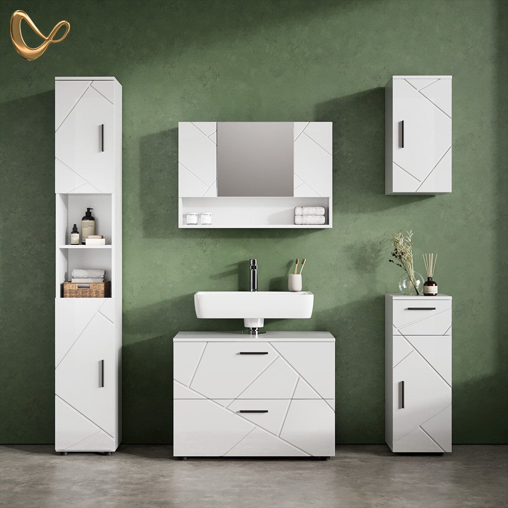 Livinity® Waschbeckenunterschrank Ronco, Weiß Hochglanz/Weiß, 80 x 58.6 cm günstig online kaufen