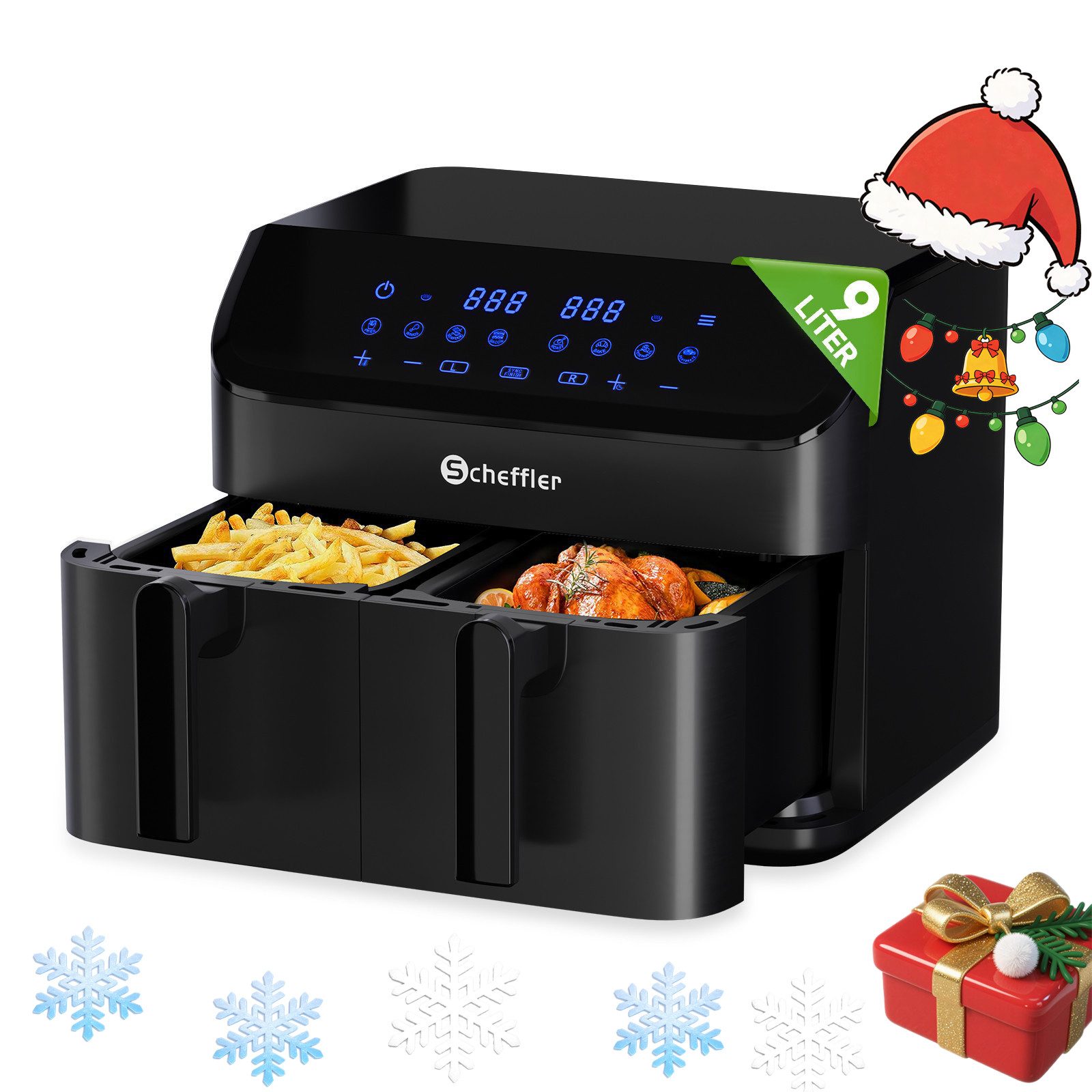 Scheffler Heißluftfritteuse, 2000,00 W, Doppelkammerh, Dual Cook & Sync Finish, Air Fryers XXL