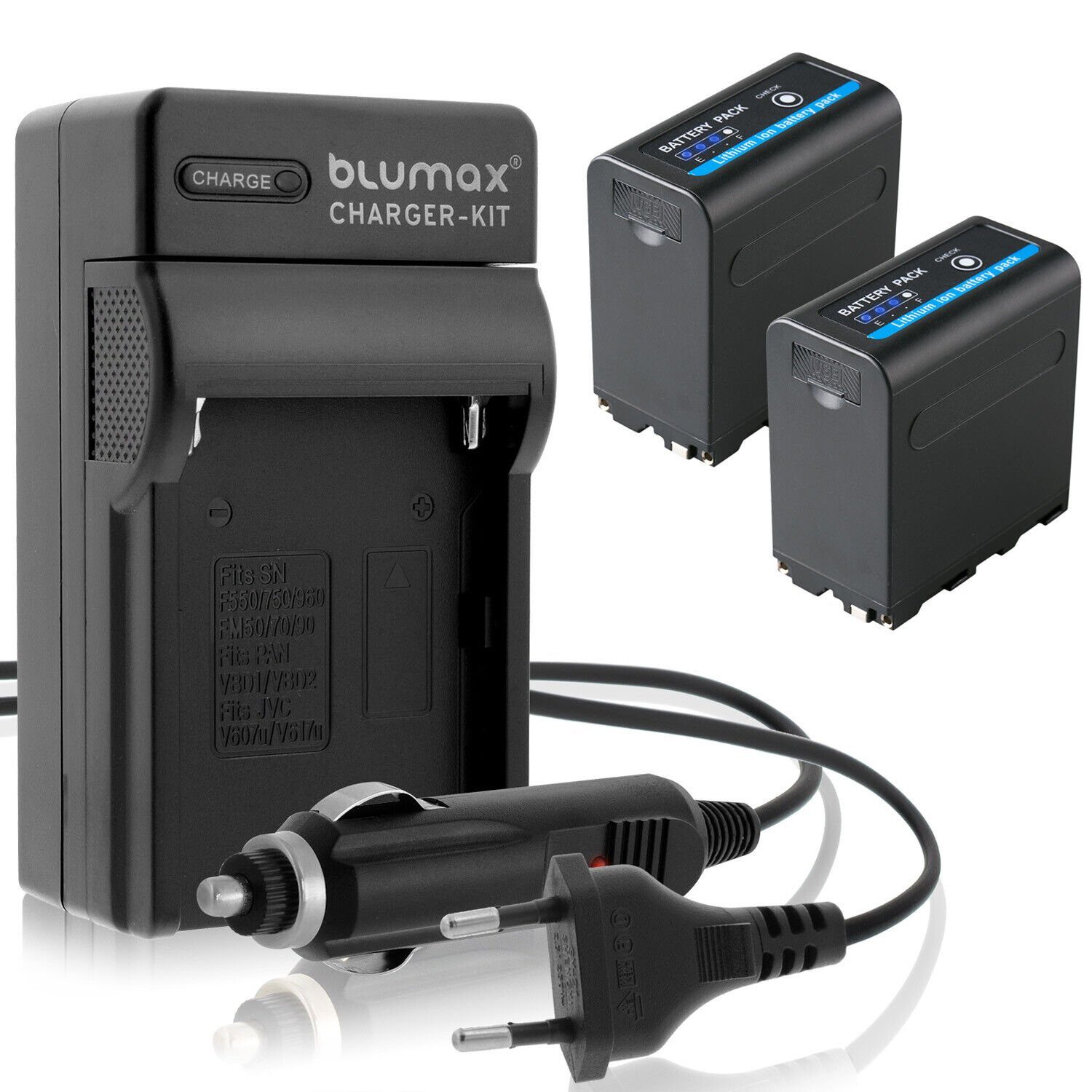 Blumax Set mit Lader mit 5V 7850mAh für NP-F970, USB Sony Kamera-Akku