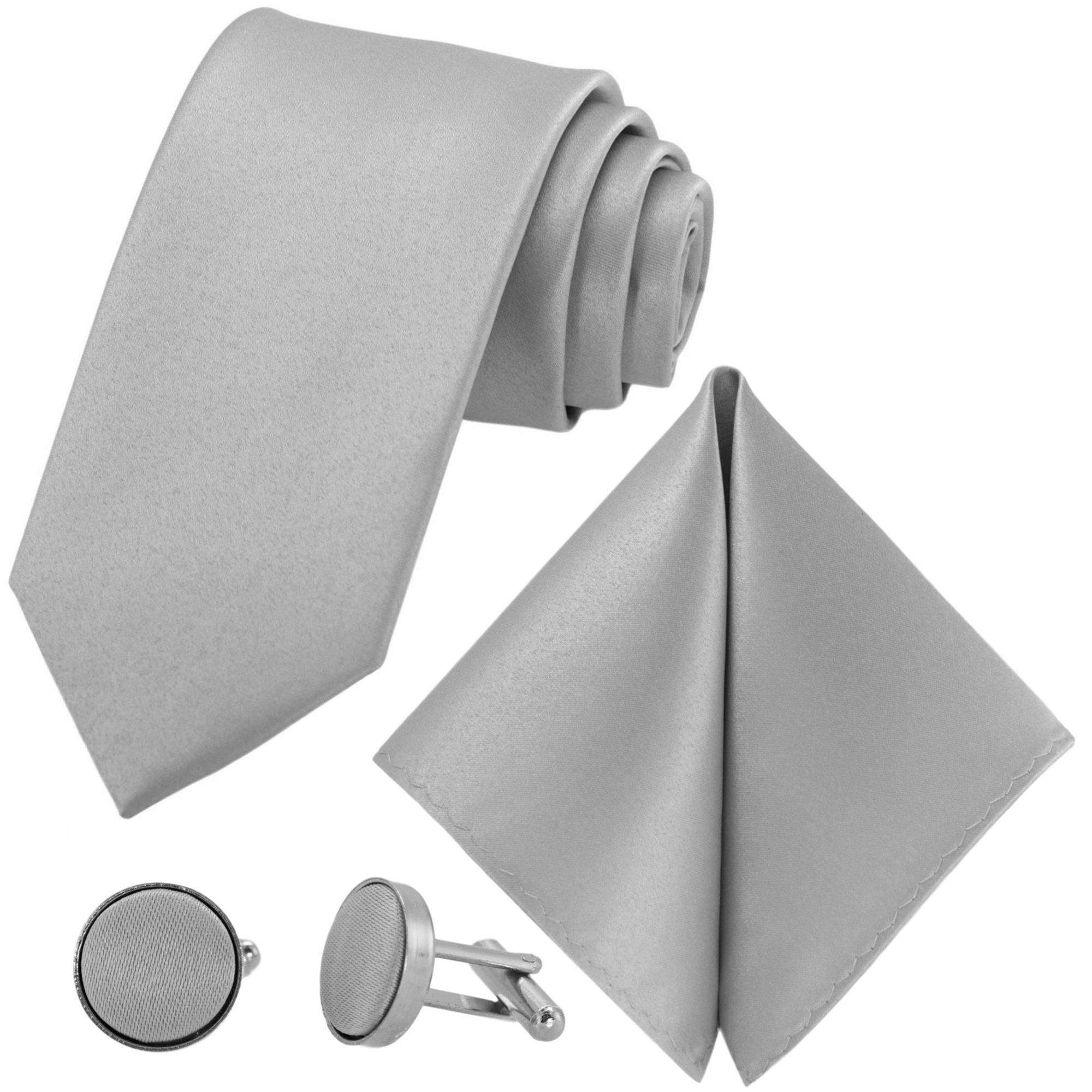 GASSANI Krawatte Hochzeitskrawatte Satin, Herren-Krawatte Hochzeit Schlips z Anzug (Set, 3-St., Krawattenset, mit Einstecktuch, Manschettenknöpfe) Uni, Mattes Seide-Touch-Finish