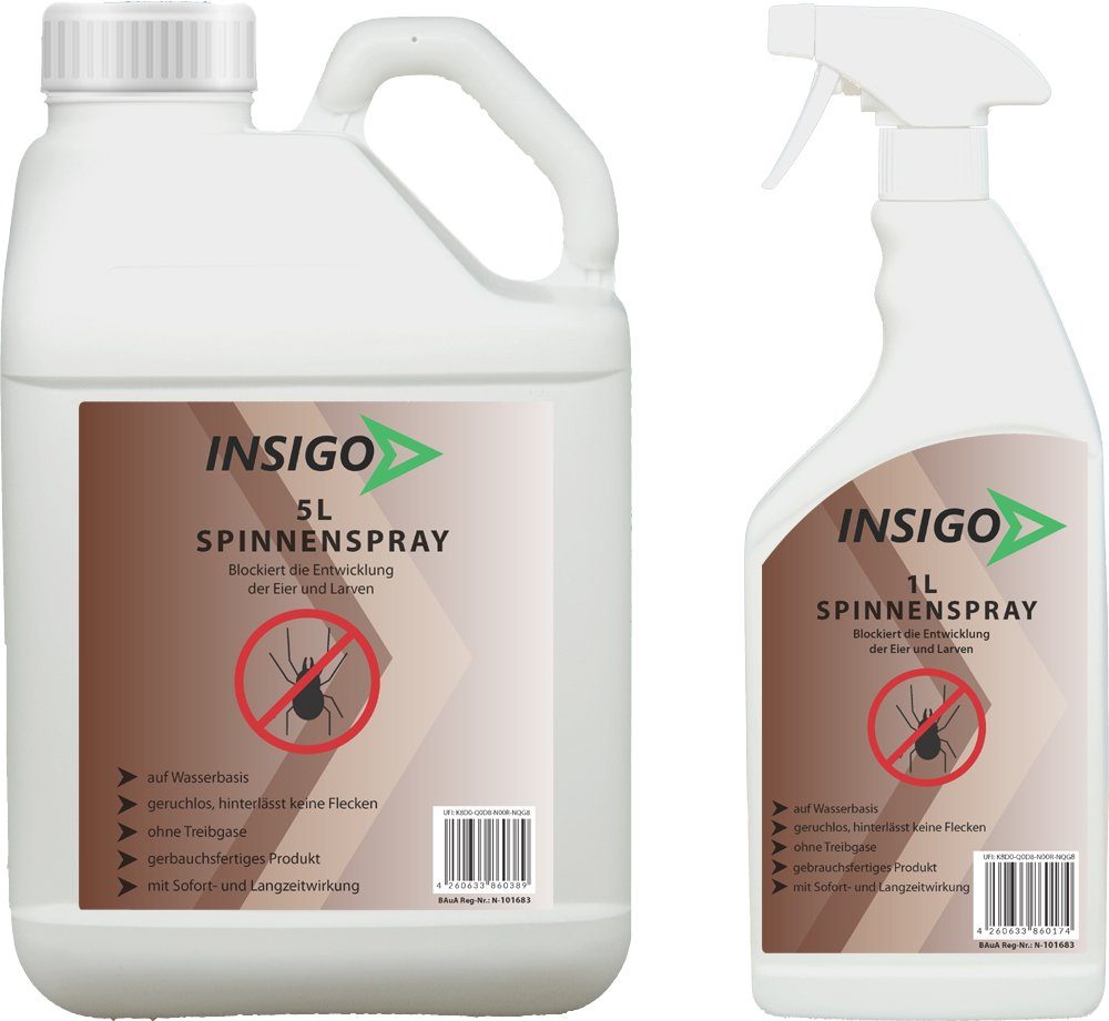 INSIGO Insektenspray Spinnen-Spray Hochwirksam auf Langzeitwirkung brennt mit l, 6 ätzt nicht, Spinnen, / gegen geruchsarm, Wasserbasis