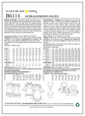 Butterick Kreativset Butterick® Papierschnittmuster Kostüm Damen B6114