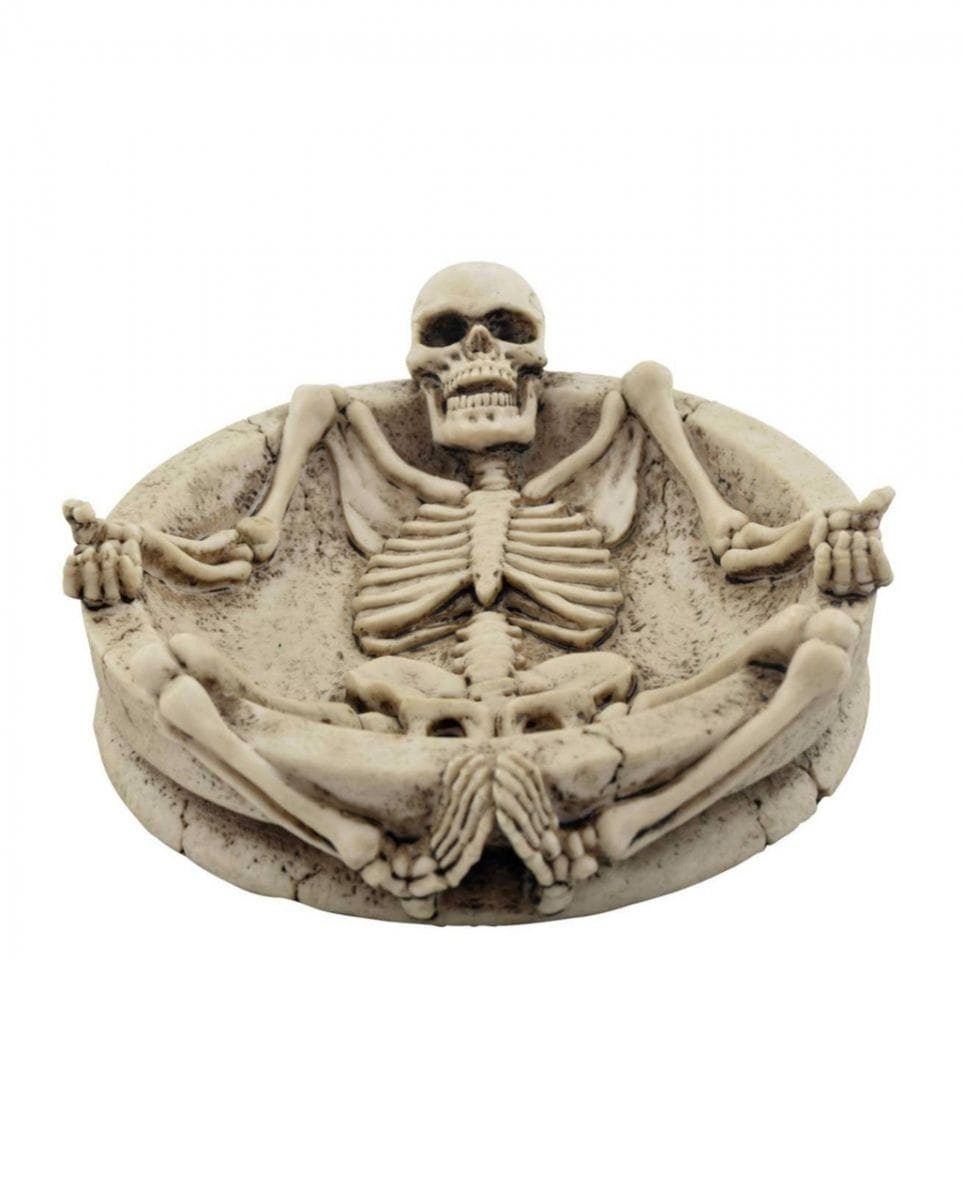 Dekofigur Skelett Aschenbecher mit liegender Skelett-Figur a