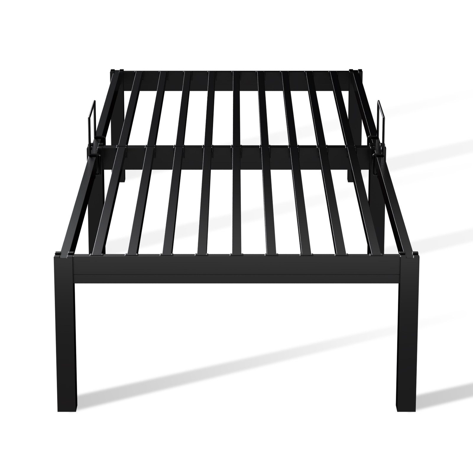 HOMAVO Bettgestell Modernes schraubenloses Metallbettgestell, Tragfähigkeit 200 kg (Bettbeine mit Schutzpads, geräuscharm & stabil, engmaschiger Metallstreben mit < 7 cm Abstand), Matratzenbügel