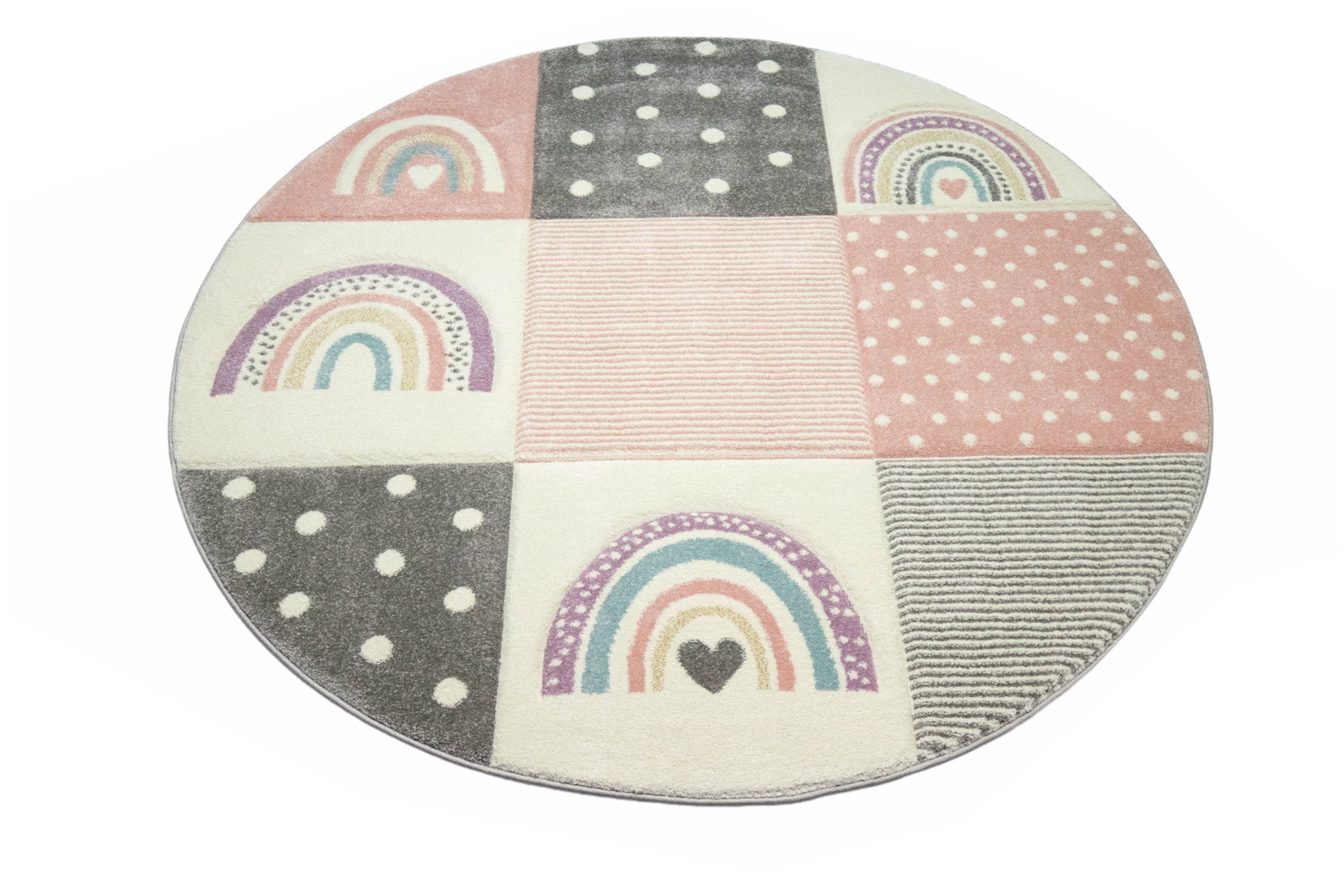 Carpetia Kinderteppich Kinderteppich Kinderzimmer Herzchen Regenbogen creme rosa grau, rechteckig, Höhe: 13 mm