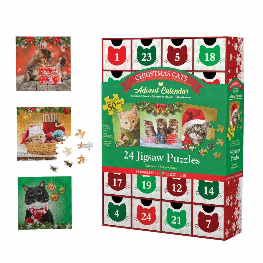 EUROGRAPHICS Puzzle Adventskalender - Christmas Cats, 24 Puzzleteile