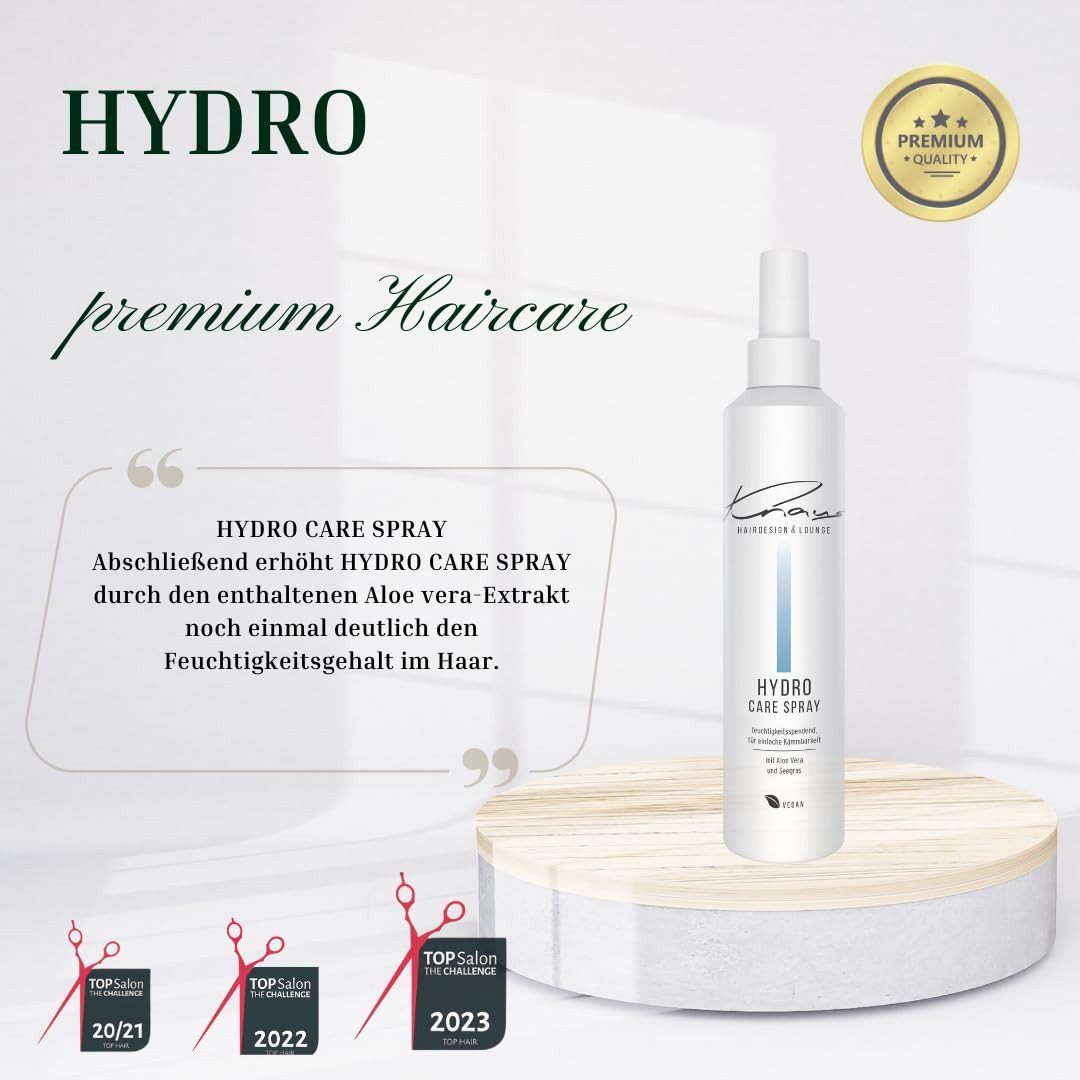 Knaus Hairdesign Leave-in Pflege 2 Phasen Hydro Care Spray Feuchtigkeitsspray mit Aloe Vera Conditioner, Verleiht dem Haar ein gesundes, seidiges Finish.