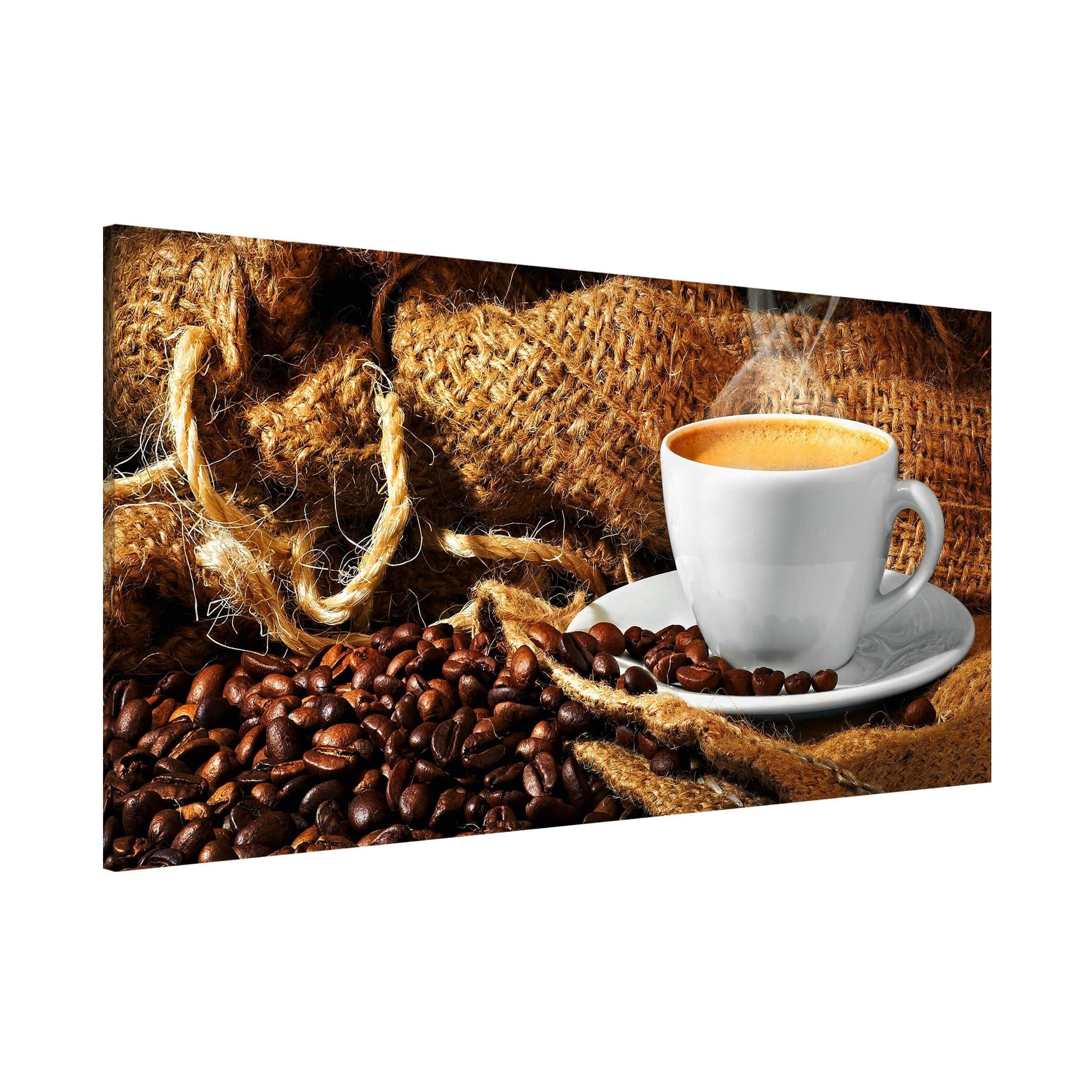 Bilderdepot24 Magnettafel Küche braun Kaffee am Morgen, (1-tlg., Magnetboard Pinnwand für die Wand - metallische Tafel für Magnete), Magnetwand groß mit Motiv modern Memoboard magnetisch Querformat