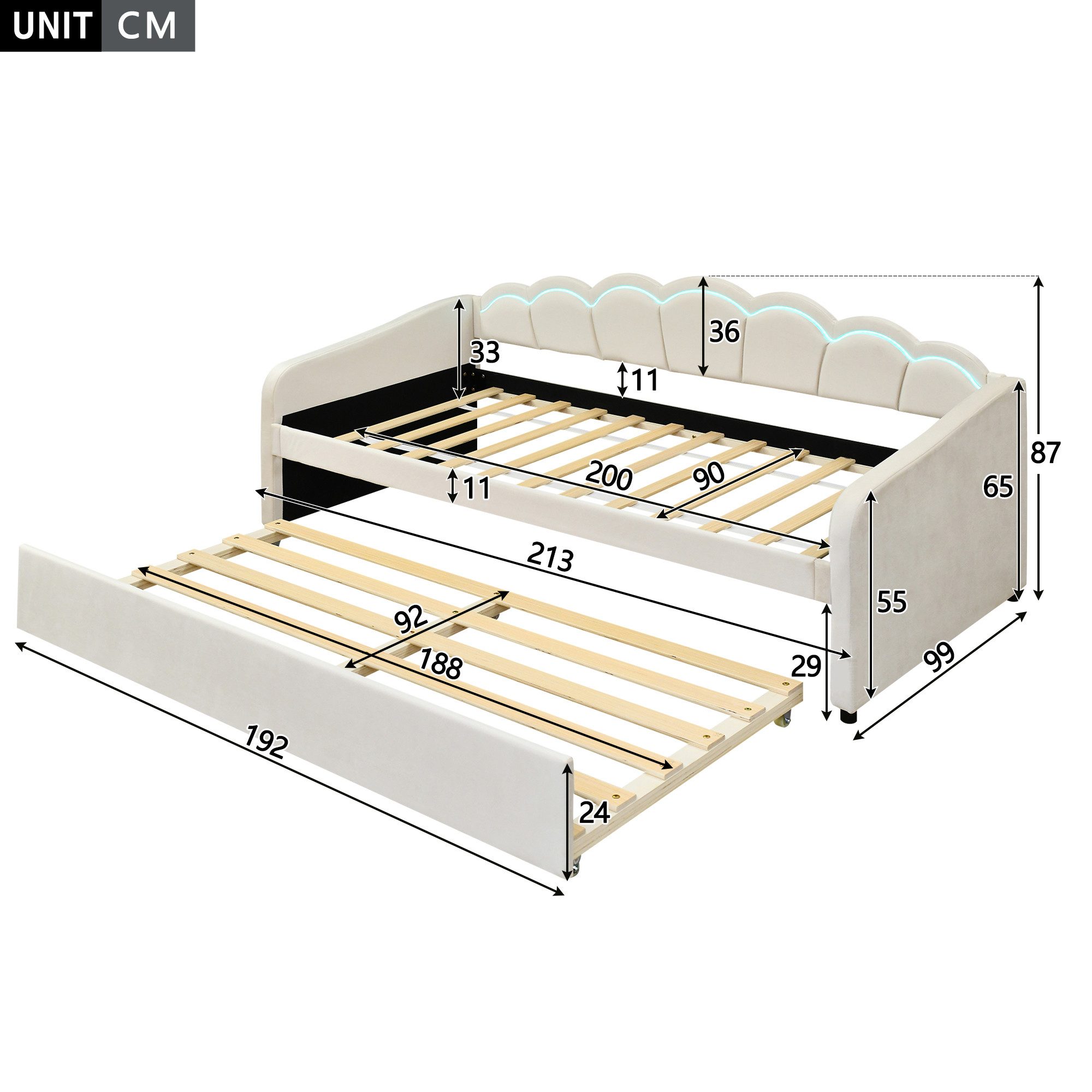 Merax Daybett 90x200cm mit Ausziehbett 90x190cm (1 tlg), Samt Polsterbett S günstig online kaufen