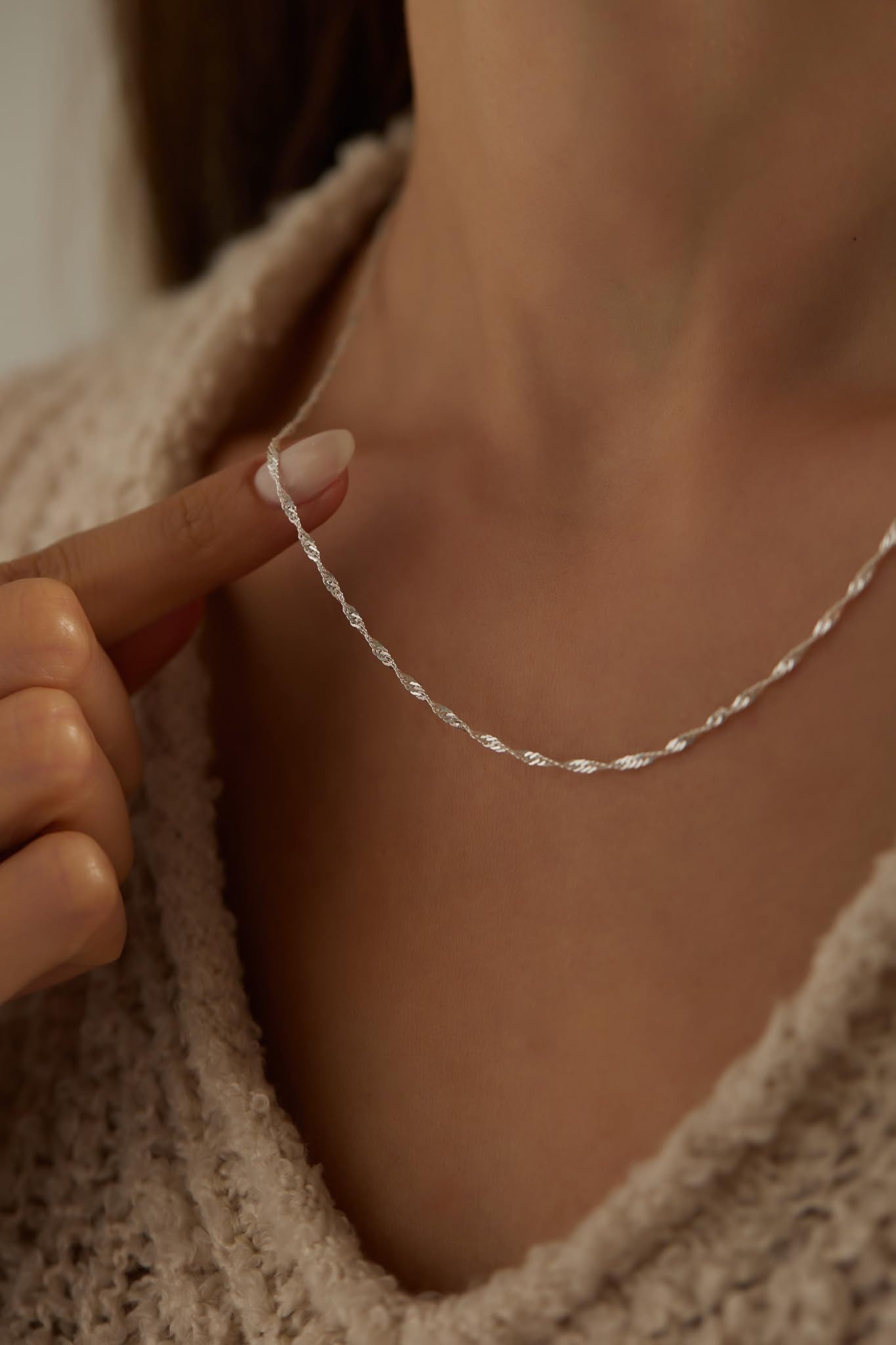 Einzelstück Silberkette Halskette Singapurkette 925 Sterling Silber minimal günstig online kaufen