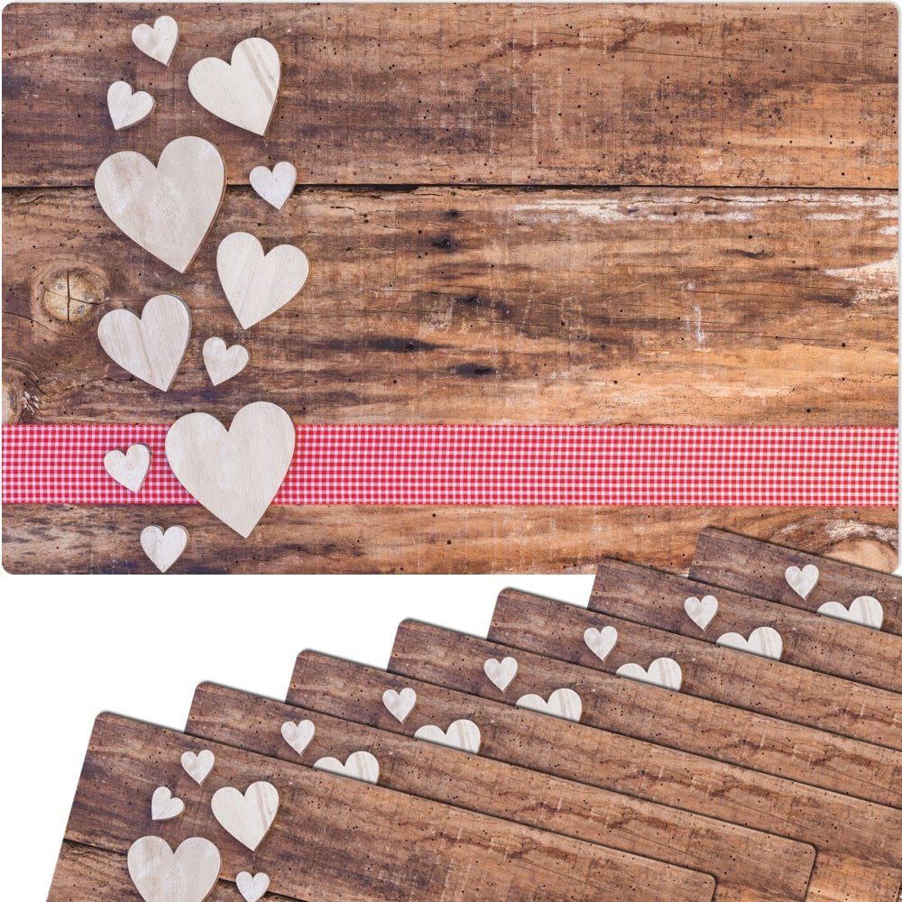 matches21 HOME & HOBBY Platzset Abwaschbare Tischsets 8er Set Landhaus-Stil Herzen, (8-St), Platzsets als Tisch-Untersetzer und Tisch-Deko für Esstisch Teller