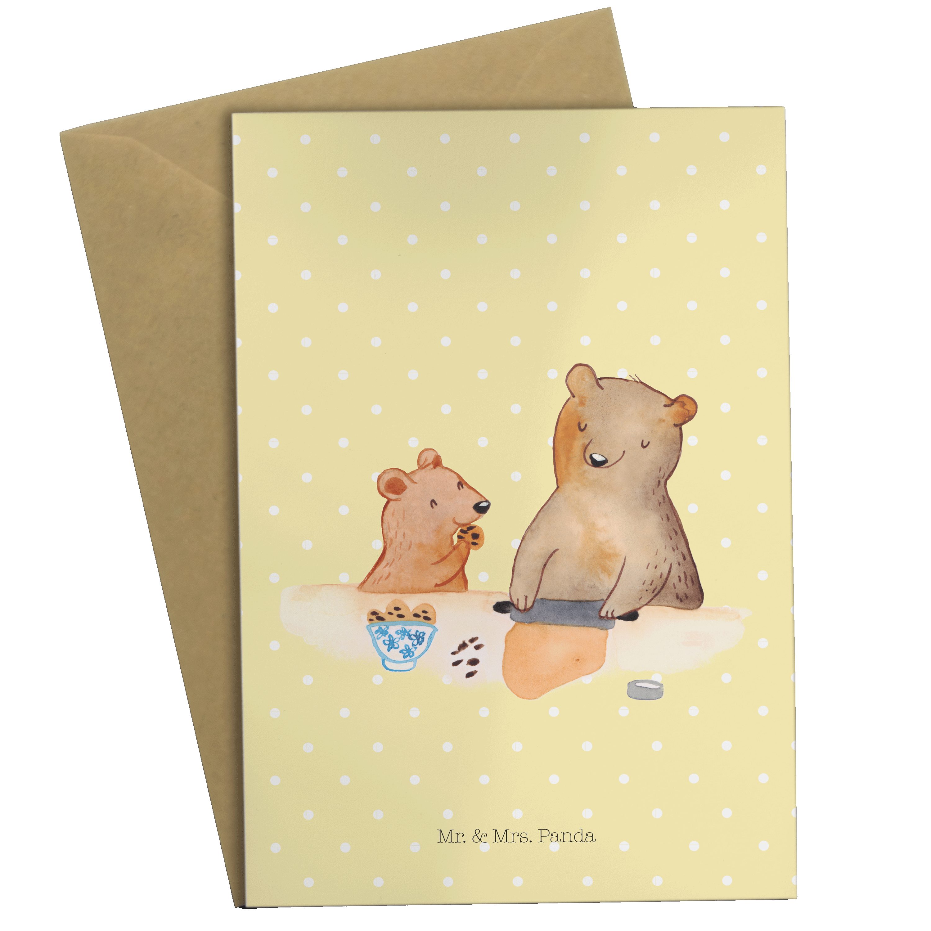 Bär Weihnachtszei Panda Pastell Grußkarte backen Gelb - - Geschenk, Lieblingsoma, Mr. Oma & Mrs.