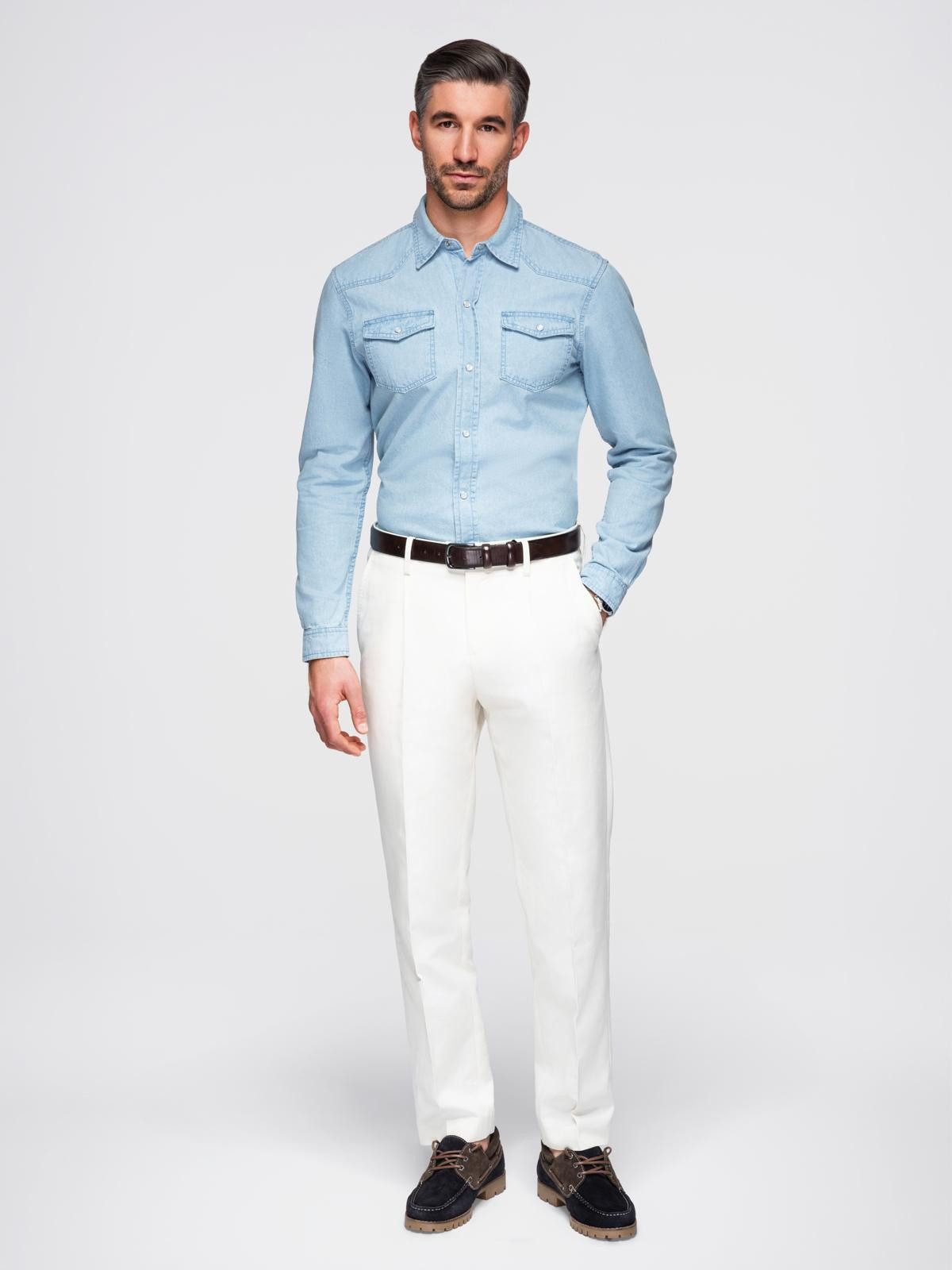 OMBRE Langarmhemd Jeanshemd mit Druckknöpfen und Brusttaschen