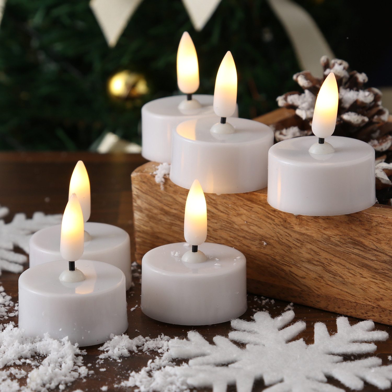 MARELIDA LED-Teelicht LED Teelichter flackernd 3D Flamme mit Batterien D: 3,8cm weiß 6er Set, LED Classic, warmweiß (2100K bis 3000K) – Bild 3 von 3