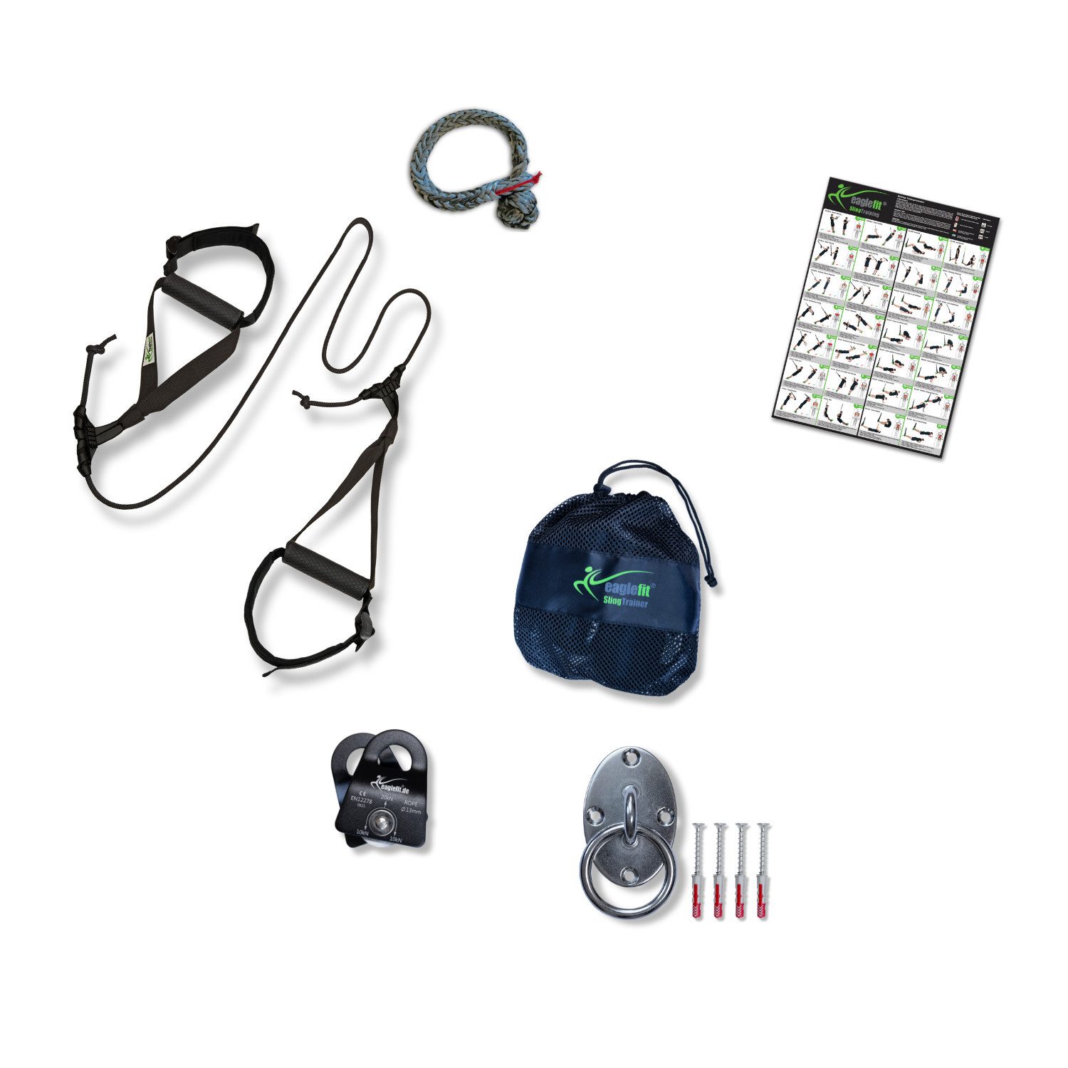 eaglefit® Schlingentrainer Sling-Trainer MULTI inkl. Umlenkrolle und Edelstahl-Deckenhalterung
