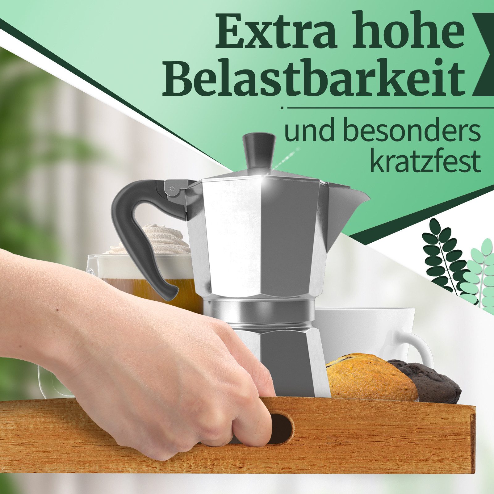 HEIMWERT Tablett Tablett Akazie Holztablett, Akazie, (1-tlg), besonders stabiles und leichtes Holztablett mit Griff