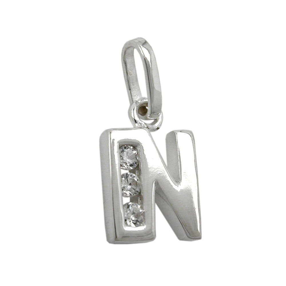 Gallay Buchstabenanhänger 8x7mm Buchstabe N glänzend mit Zirkonias Silber 925 (1-tlg)