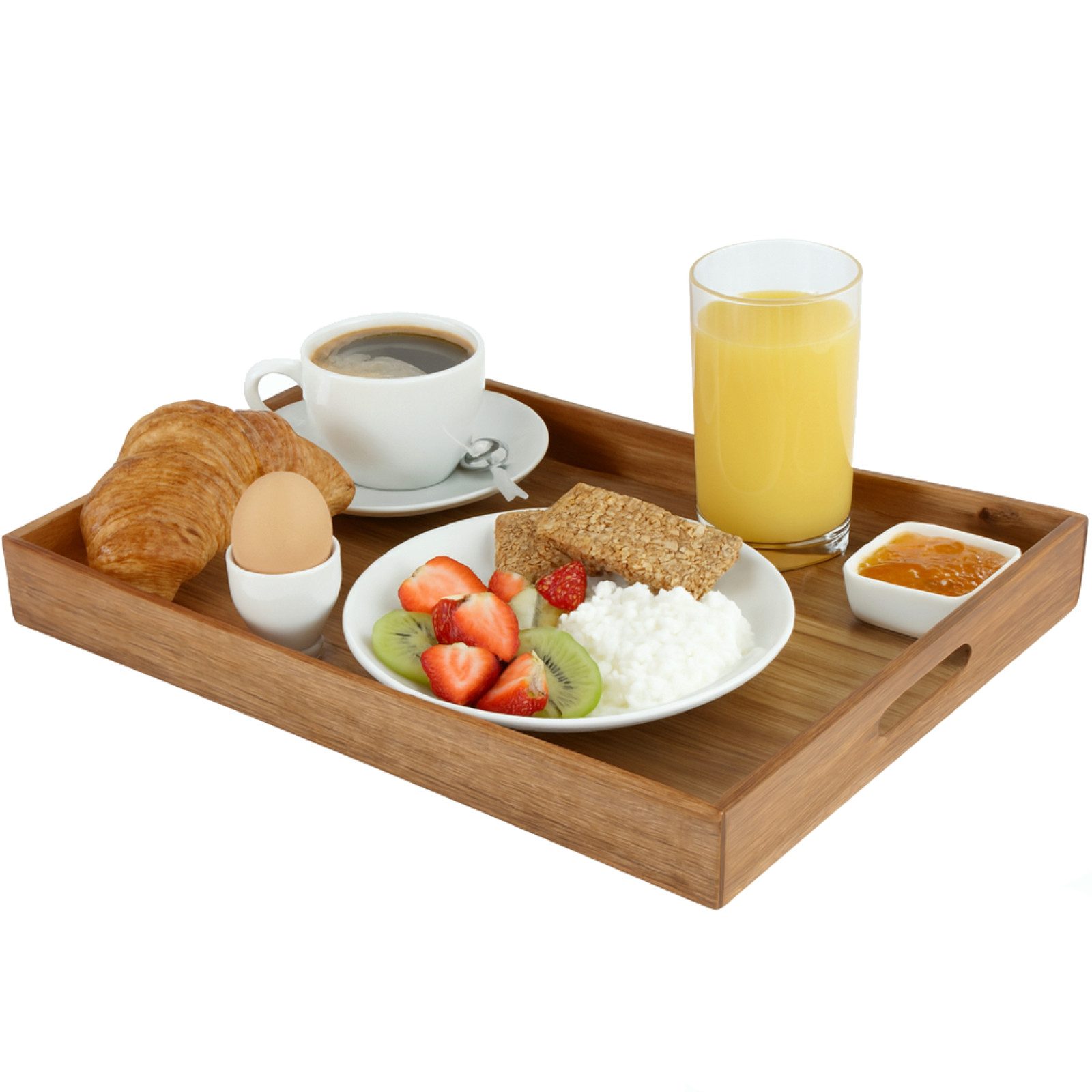 Koopman Tablett Akazienholz 50x35 cm Griff Rand abgerundet, Akazienholz, (1-tlg), XXL, Glatt, 2 Tragegriffe, Glänzend