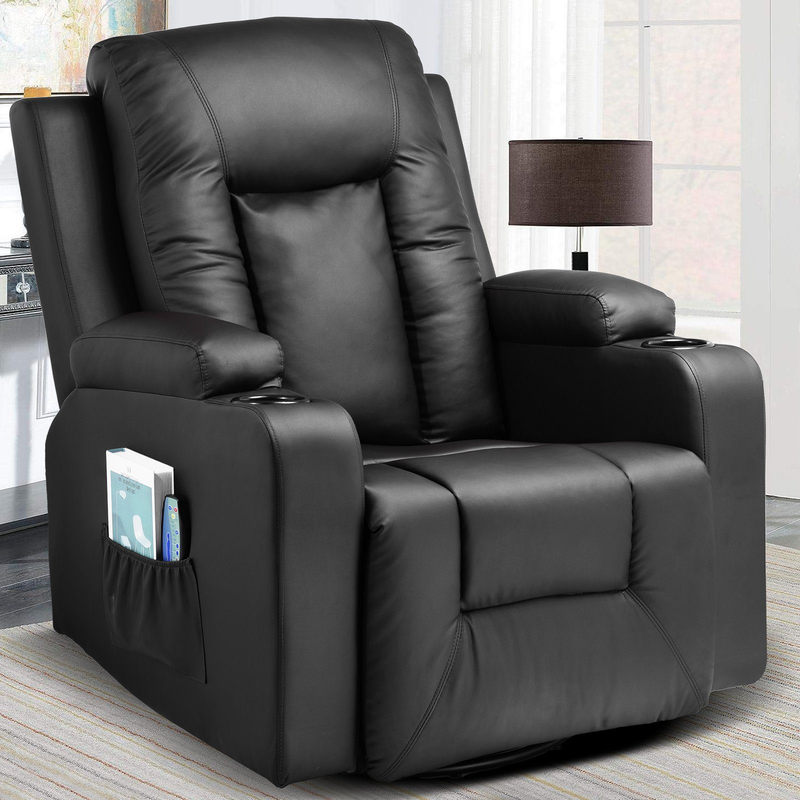 COMHOMA Relaxsessel TV Sessel mit Massage/Wippfun-und Wärmefunktion  Heizung-Rückenlehne, mit 2 Seitentaschen und Getränkehalter