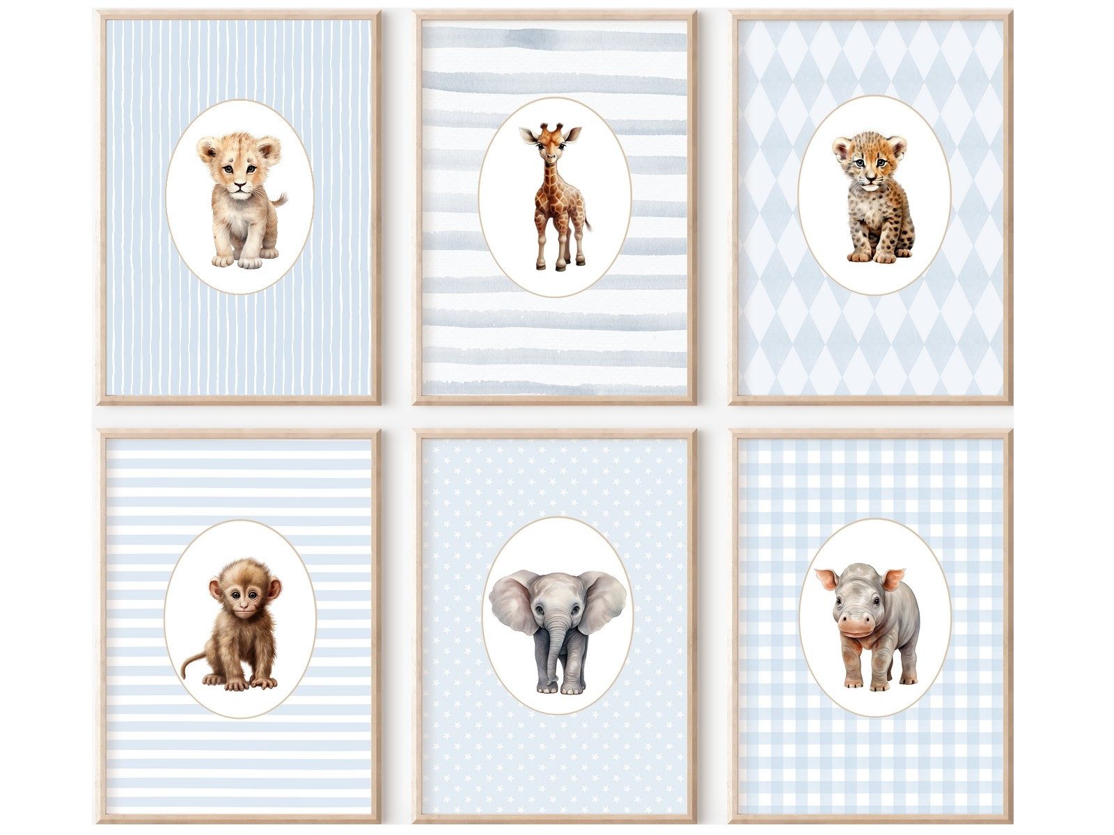 homestyle-accessoires Poster Kinderzimmer Bilderwand 6erSet Bilderset Babyzimmer WILDE TIERE, - Ohne Bilderrahmen - Sorgfältige & sichere Verpackung