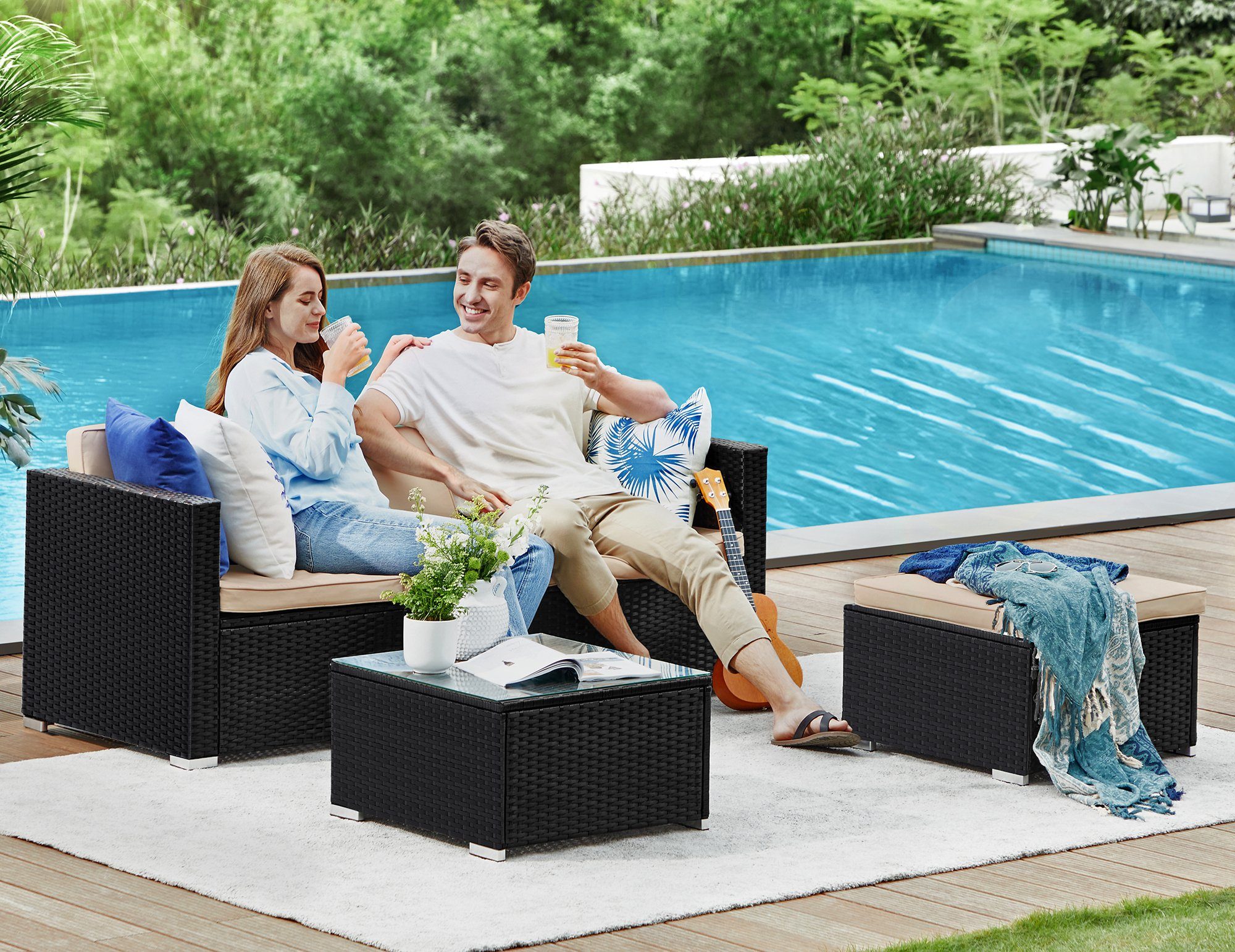 SONGMICS Gartenlounge-Set, (5-tlg., 1 Ecksofa, 1 günstig online kaufen