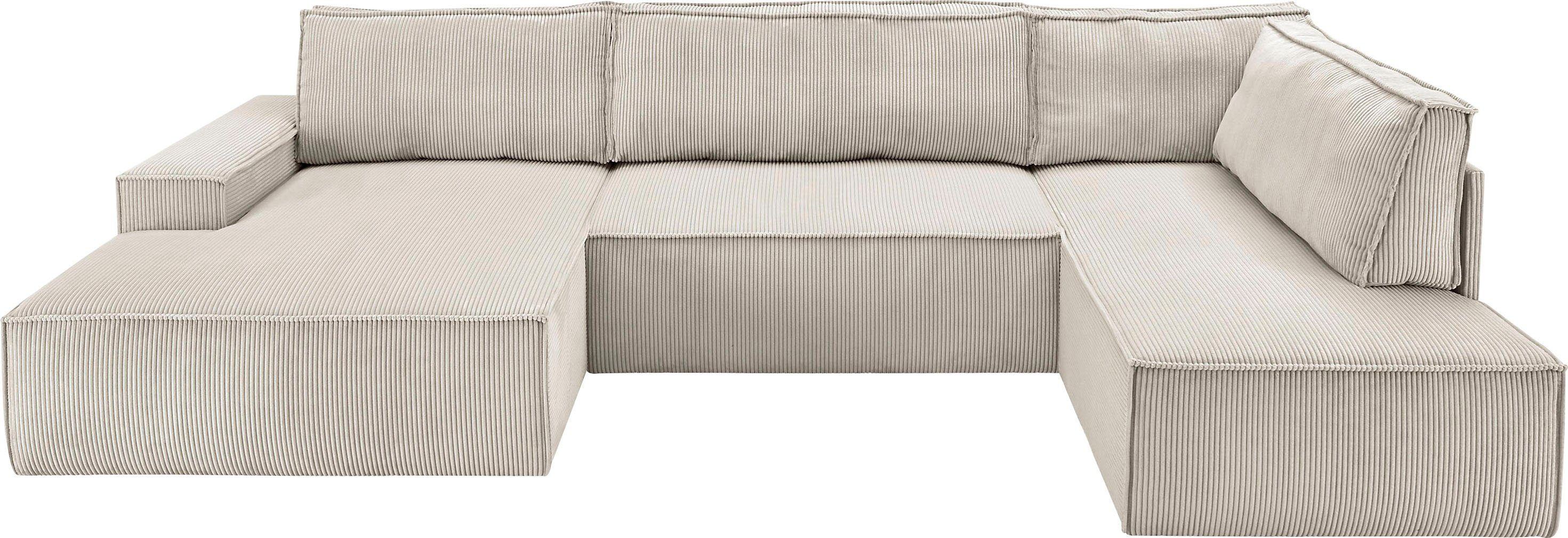 Home affaire Wohnlandschaft SHERWOOD XXL 329 cm Schlafsofa, U-Form,  (Liegefläche 194x139 cm) m. Bettkasten, Cord, Vintage, Samtvelours