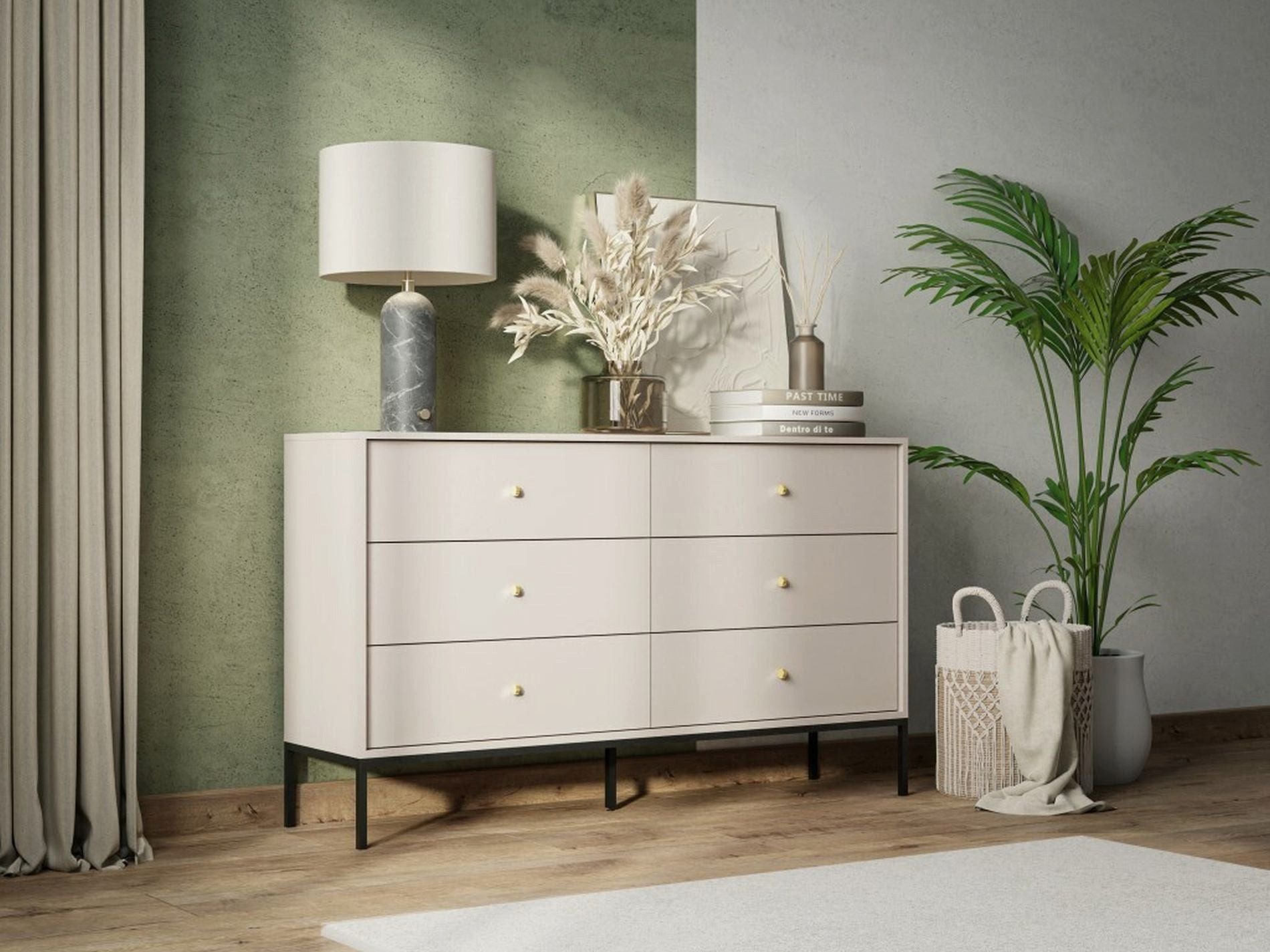 Selsey Kommode MONNE, Doppelkommode mit 6 Schubladen, grifflose Fronten, Greige, 147 cm