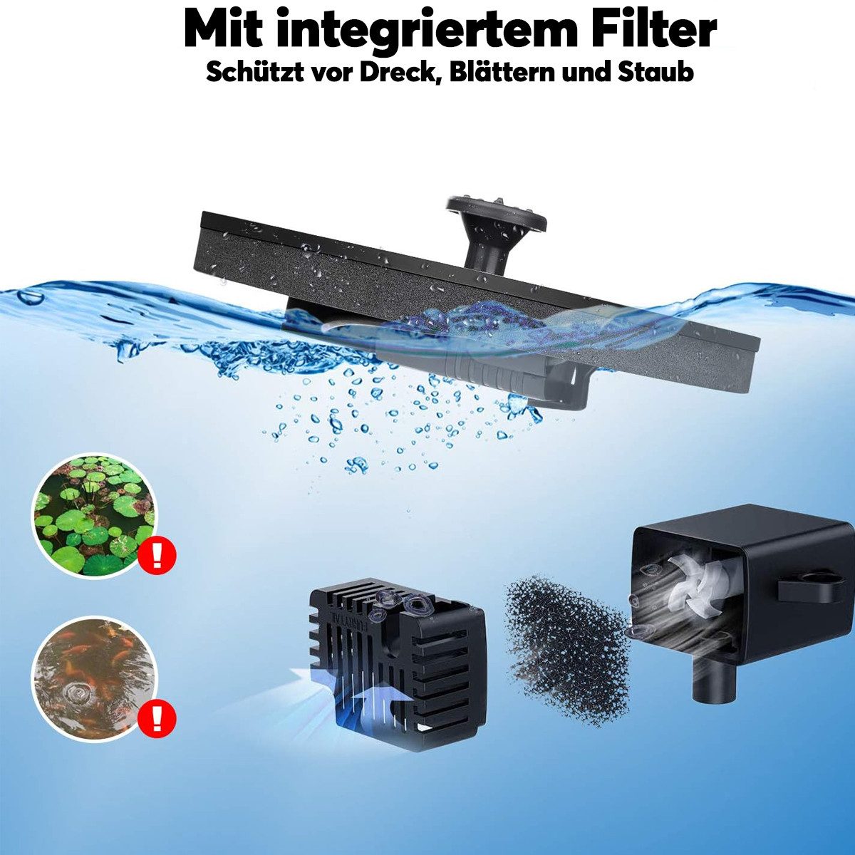 matches21 HOME & HOBBY Blumentopf Solarbrunnen Wasser-Fontäne für Garten Springbrunnen Miniteich (1 St), Schwimmende Solar Wasserpumpe für Balkon Terrasse Vogel – Bild 5 von 5