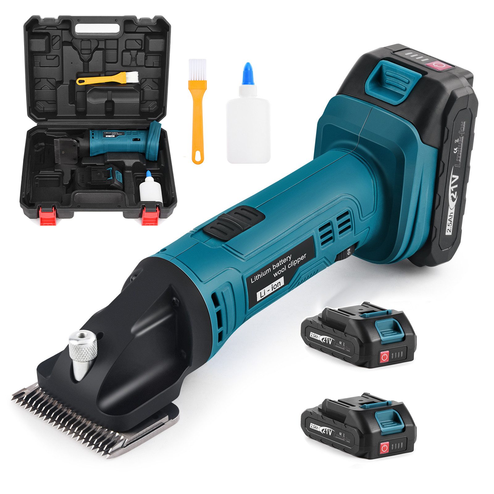 XERSEK Pferdeschermaschine 500W Schermaschine mit 2 Akkus, 6 Stufen Kabellose Pferdeschermaschine, 2400 U/min inkl.Tragetasche, Reinigungsbürste, Kompatibel Makita-Akkus, Pferdeschneider Pferdetrimmer für Pferde mit Dickem Verfilztem Haar