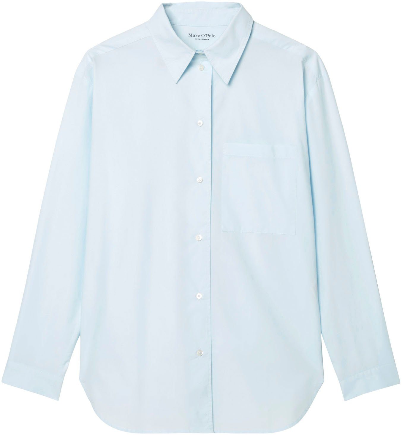 sleeve, kent hellblau Blouse, aufgesetzten O'Polo Marc Hemdbluse Brusttasche patched mit solid long pocket, collar, einer