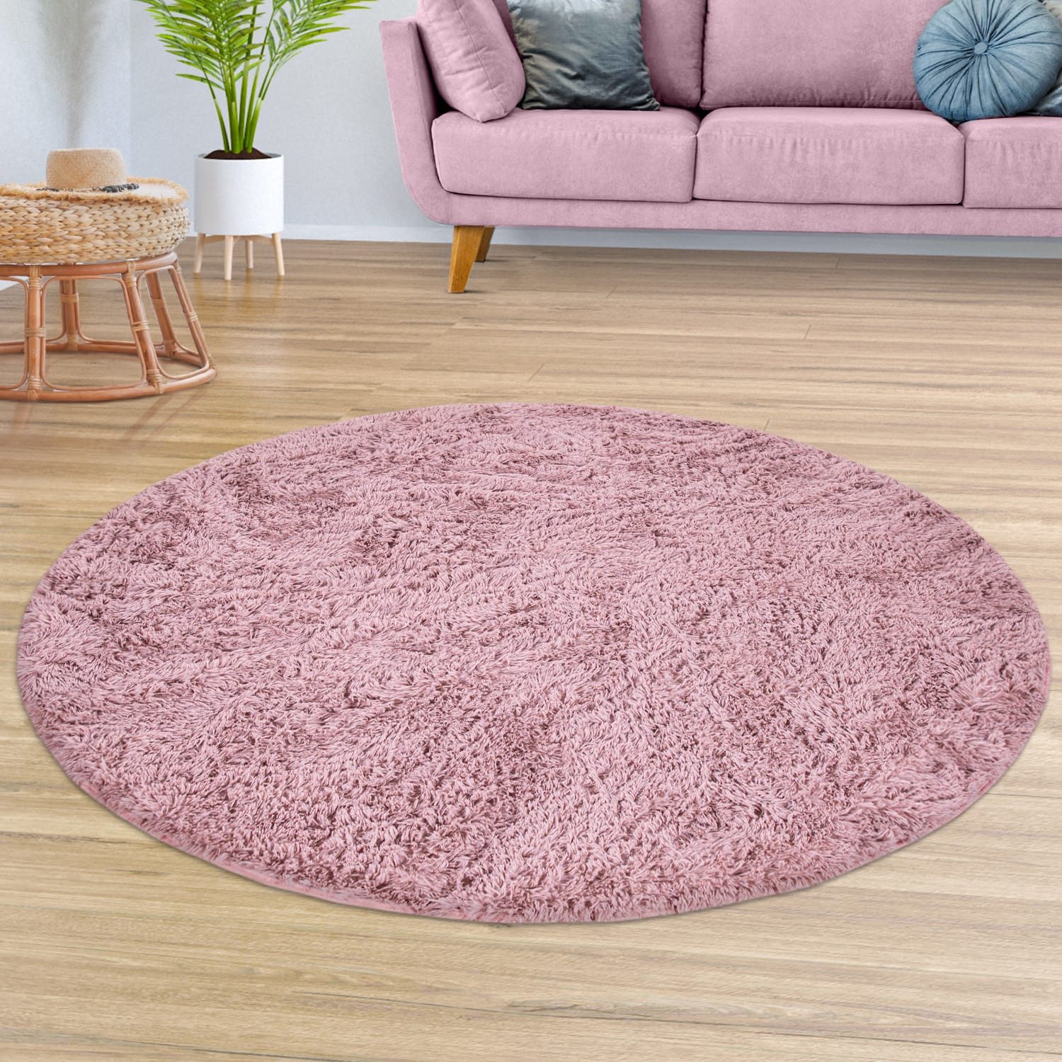 TT Home Teppich Diele, Esszimmer, Flur, Schlafzimmer, Wohnzimmer, Rund, Höhe: 37 mm, Teppich Wohnzimmer Hochflor Langflor Weich Soft Modernes Einfarbiges D